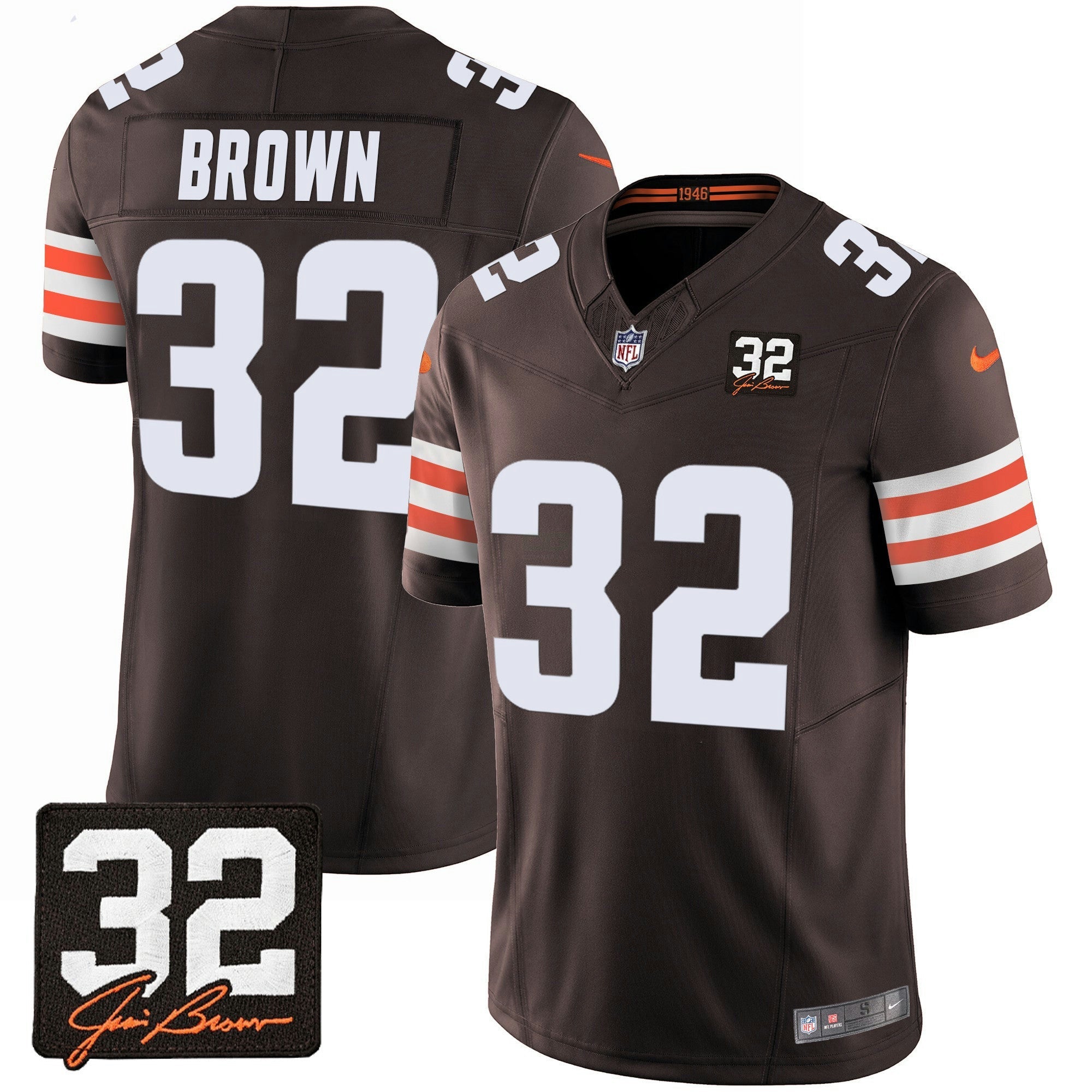 Camisa NFL Men’s #32 Jim Brown Memorial Patch Jersey