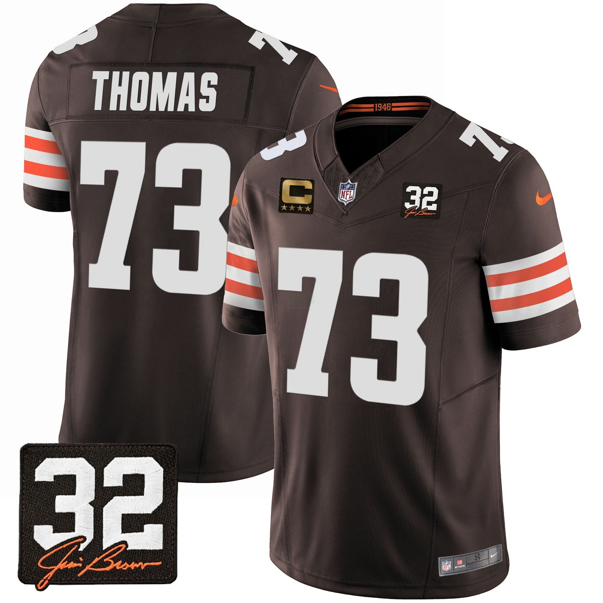 Camisa NFL Men’s #32 Jim Brown Memorial Patch Jersey