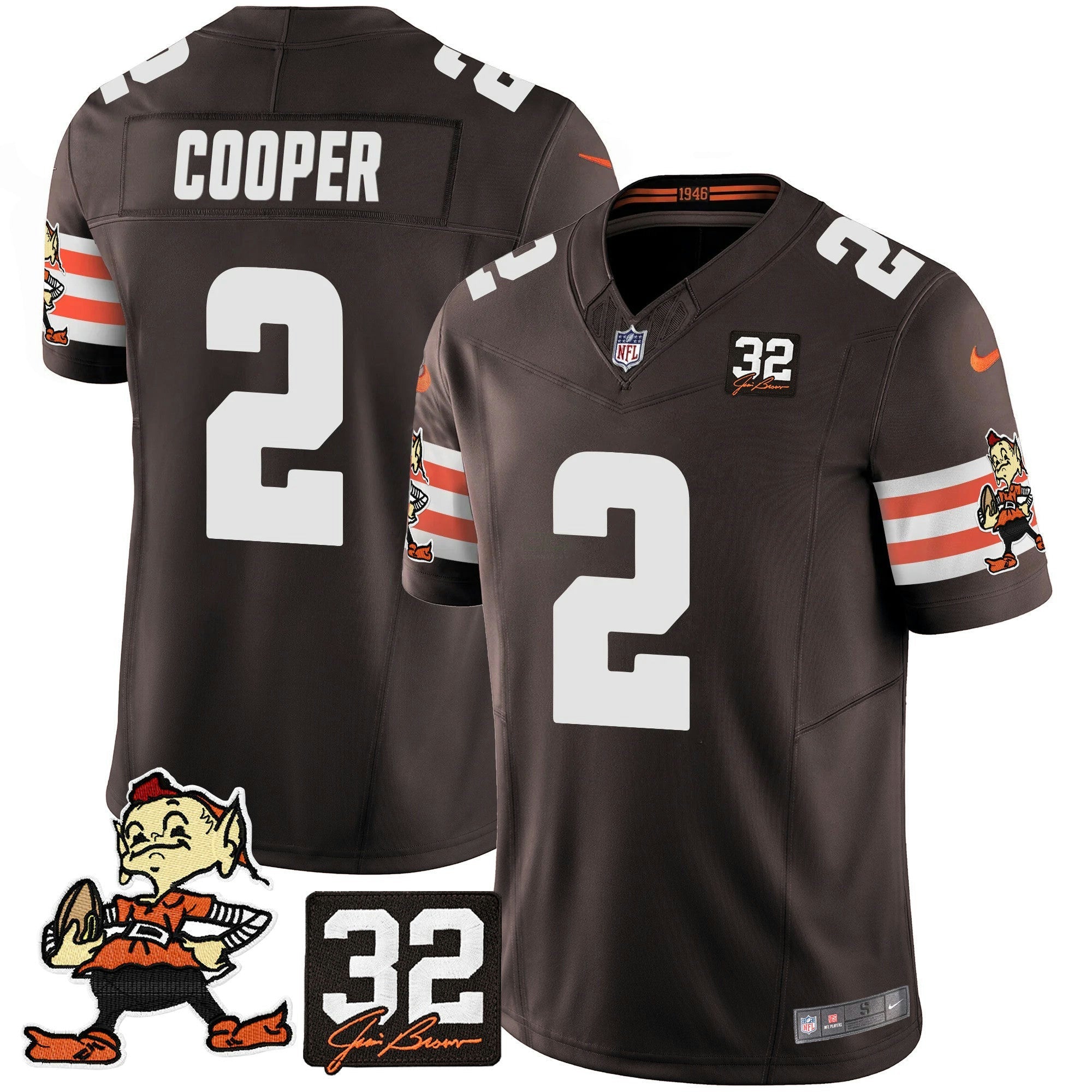 Camisa NFL Men’s #32 Jim Brown Memorial Patch Vapor Limited Jersey V2
