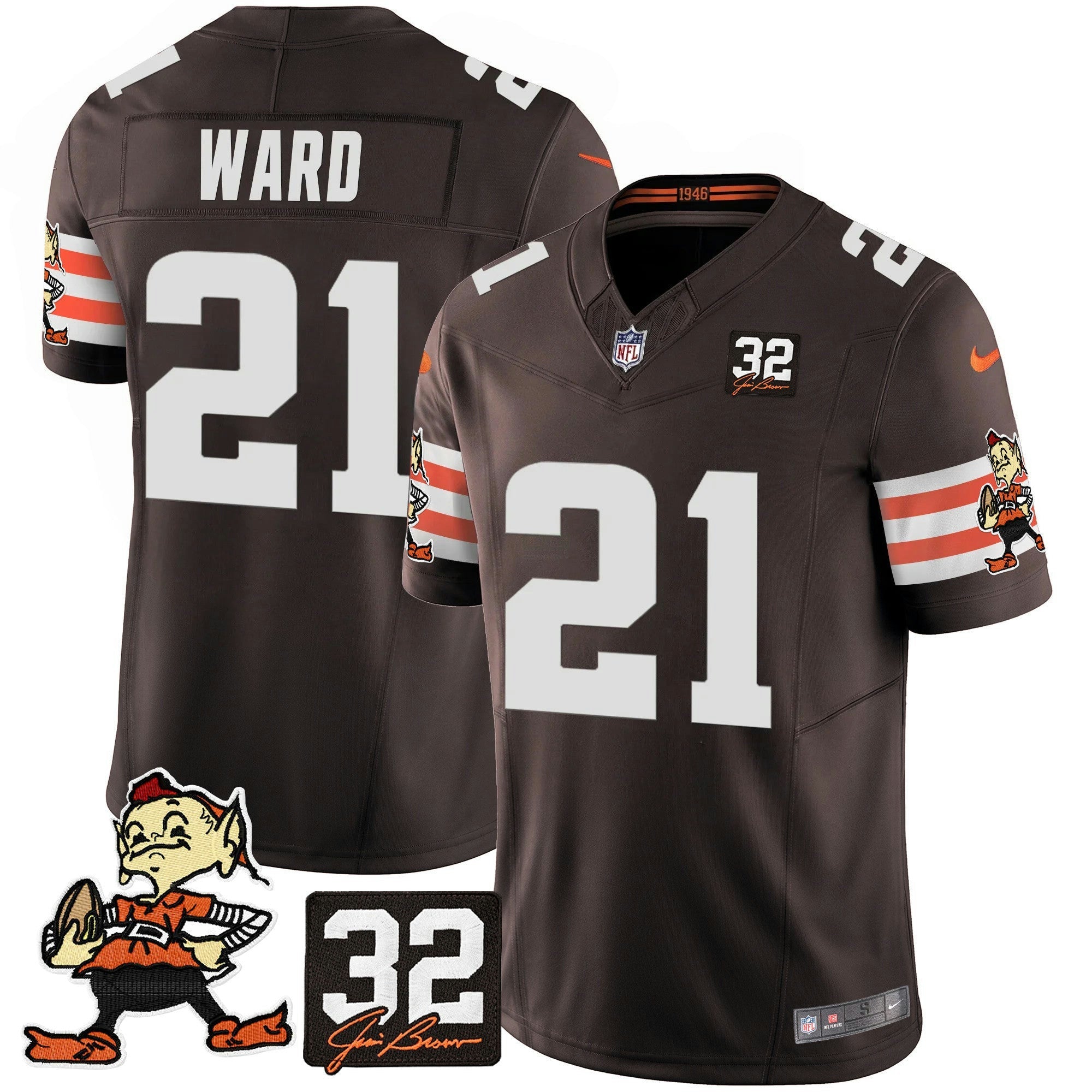 Camisa NFL Men’s #32 Jim Brown Memorial Patch Vapor Limited Jersey V2