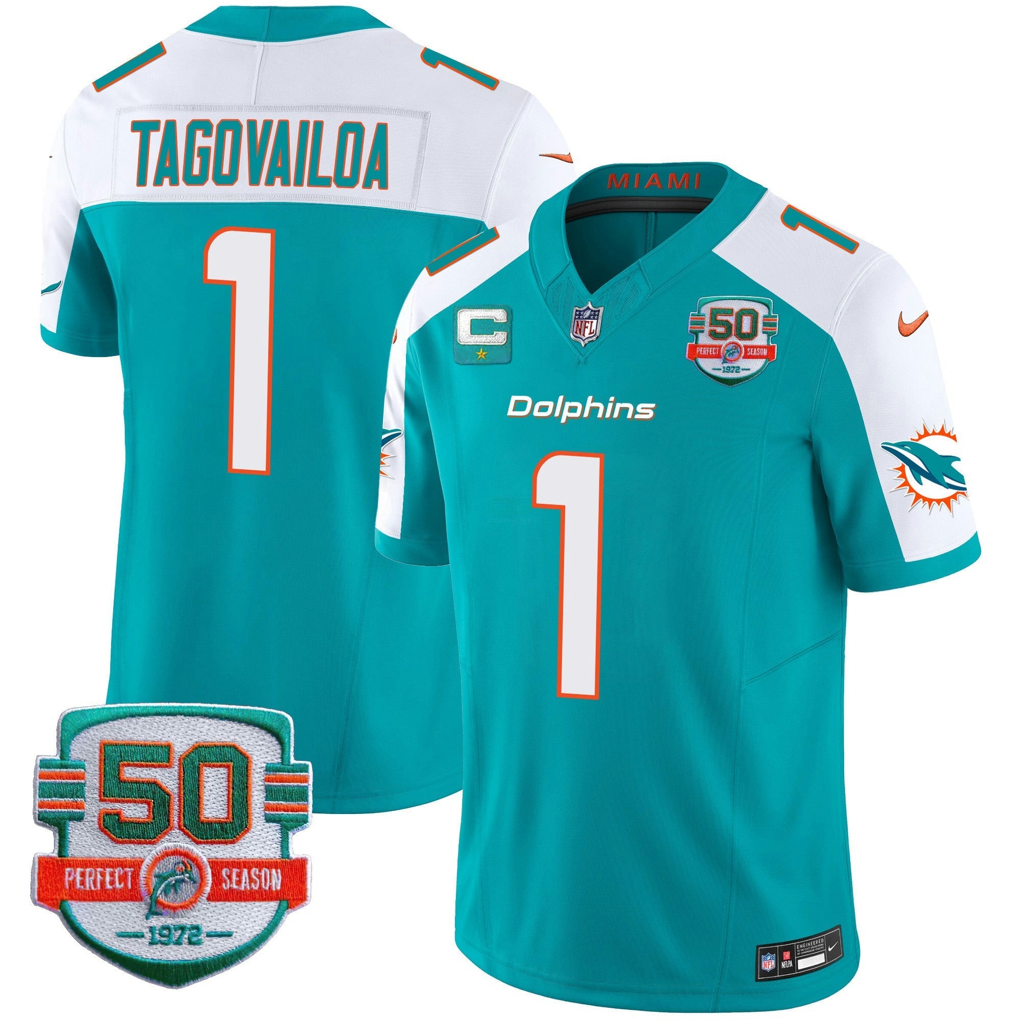 Camisa NFL Men’s 50th 1972 Perfect Season Patch Vapor Jersey