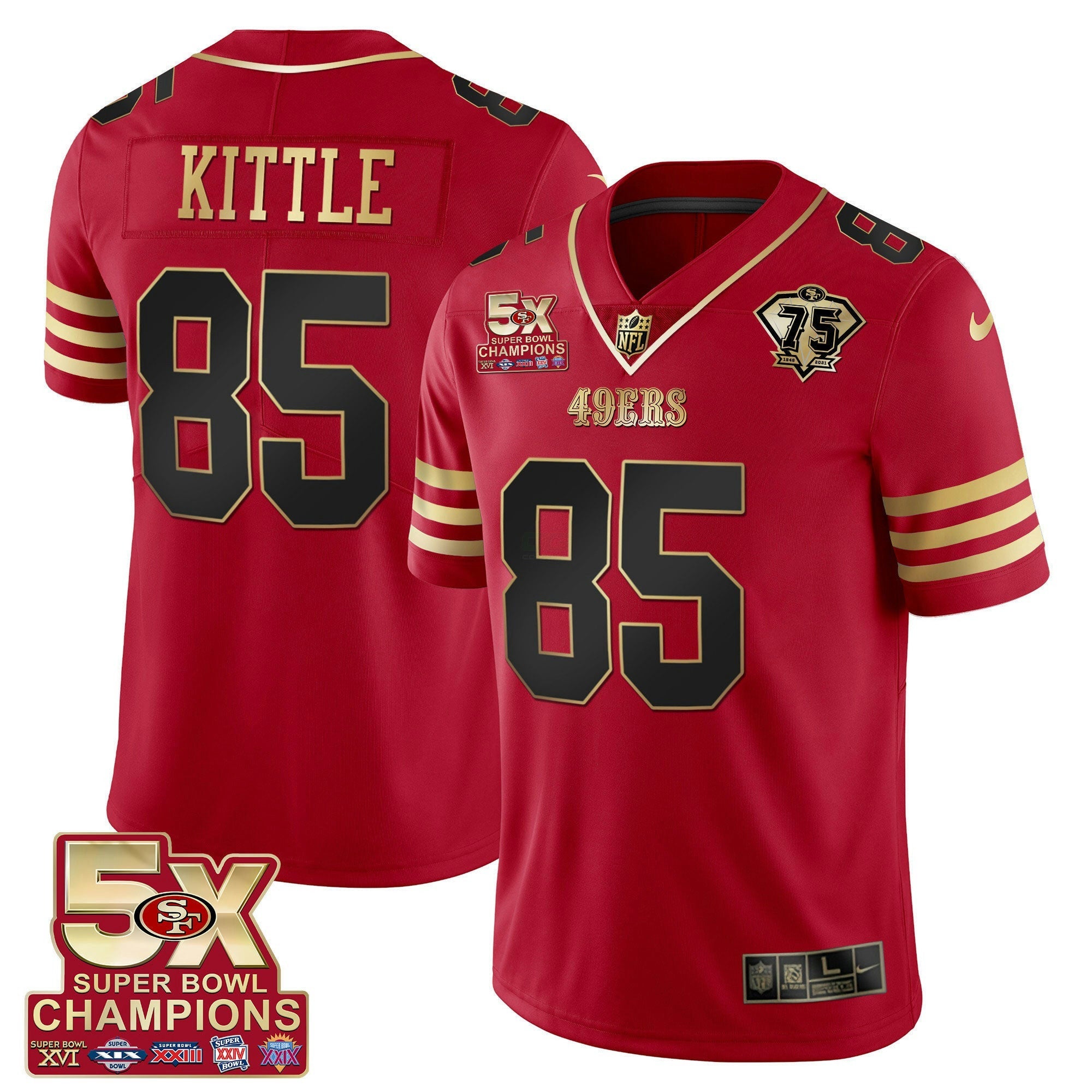 Camisa NFL Men’s 5x Super Bowl Patch Preta Vermelha Vapor Jersey – Stitched