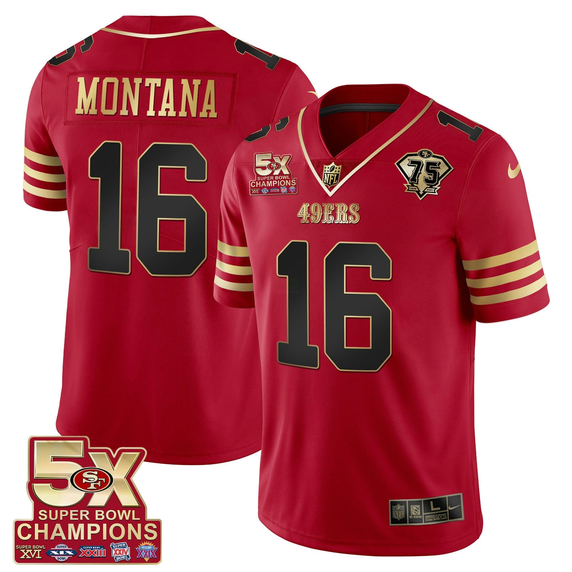 Camisa NFL Men’s 5x Super Bowl Patch Preta Vermelha Vapor Jersey – Stitched