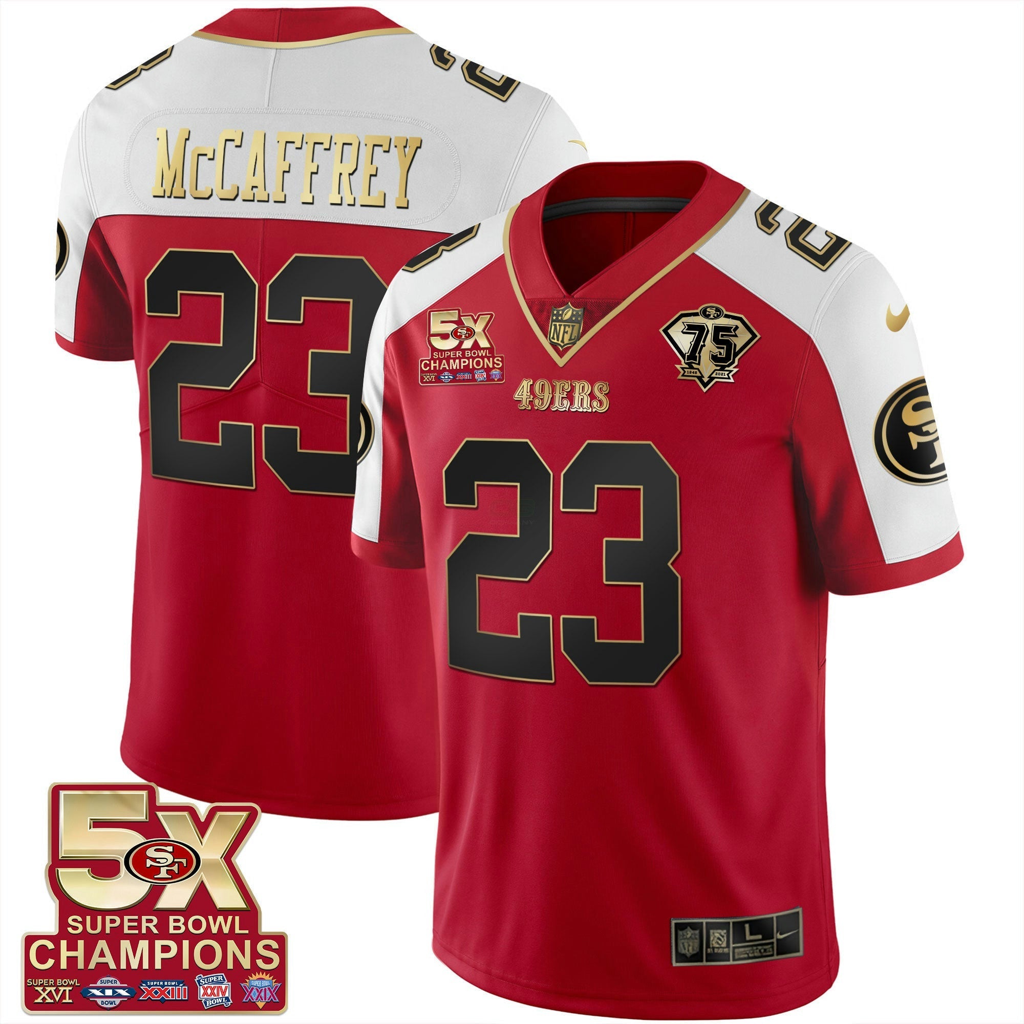 Camisa NFL Men’s 5x Super Bowl Patch Preta Vermelha Vapor Jersey – Stitched
