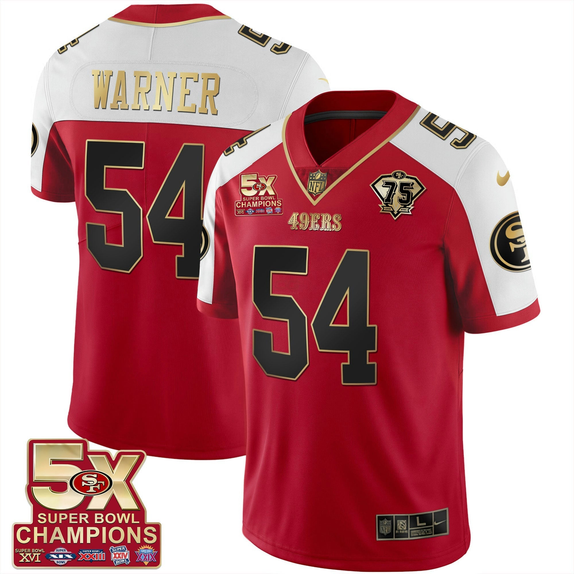 Camisa NFL Men’s 5x Super Bowl Patch Preta Vermelha Vapor Jersey – Stitched