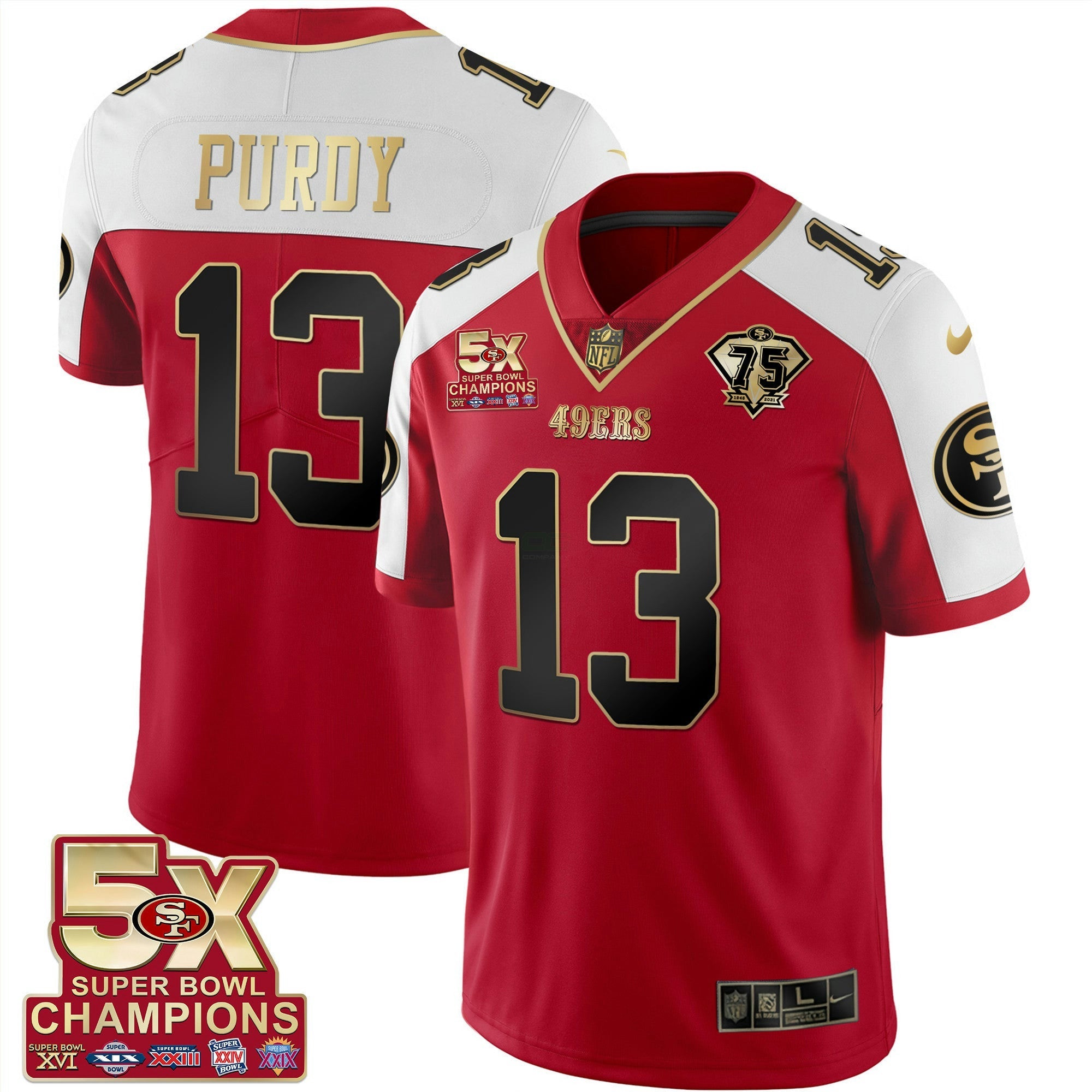 Camisa NFL Men’s 5x Super Bowl Patch Preta Vermelha Vapor Jersey – Stitched