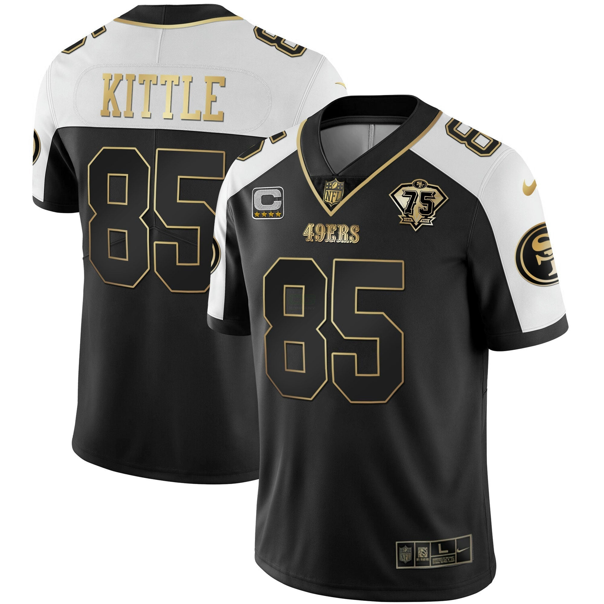 Camisa NFL Men’s 75th Anniversary Patch Alternativa Vapor Preta Dourada & Vermelha Dourada Limited