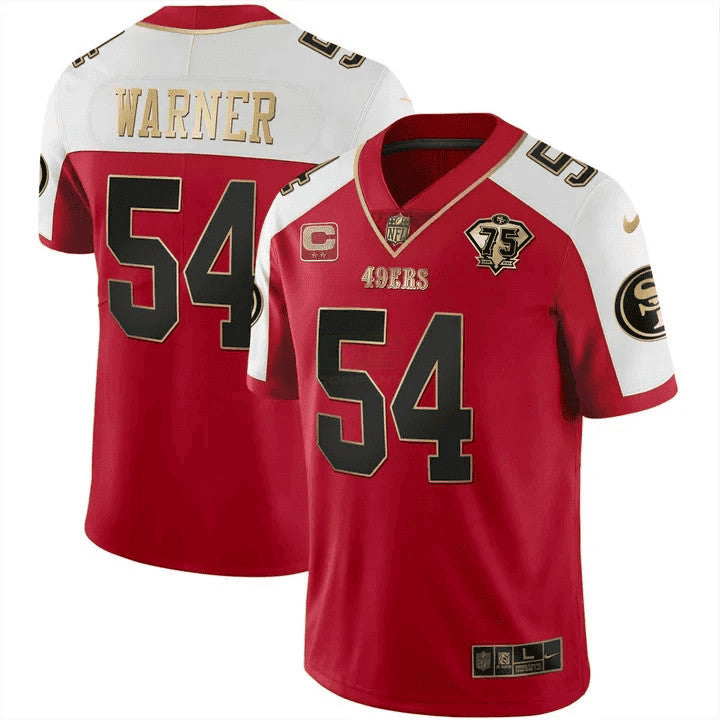 Camisa NFL Men’s 75th Anniversary Patch Vapor Preta Vermelha Dourada Limited