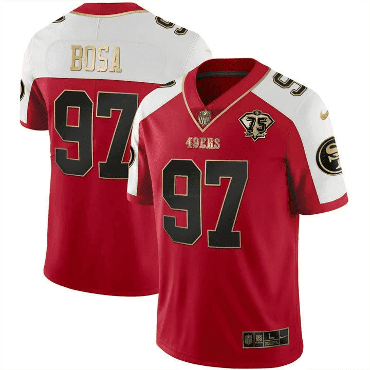 Camisa NFL Men’s 75th Anniversary Patch Vapor Preta Vermelha Dourada Limited