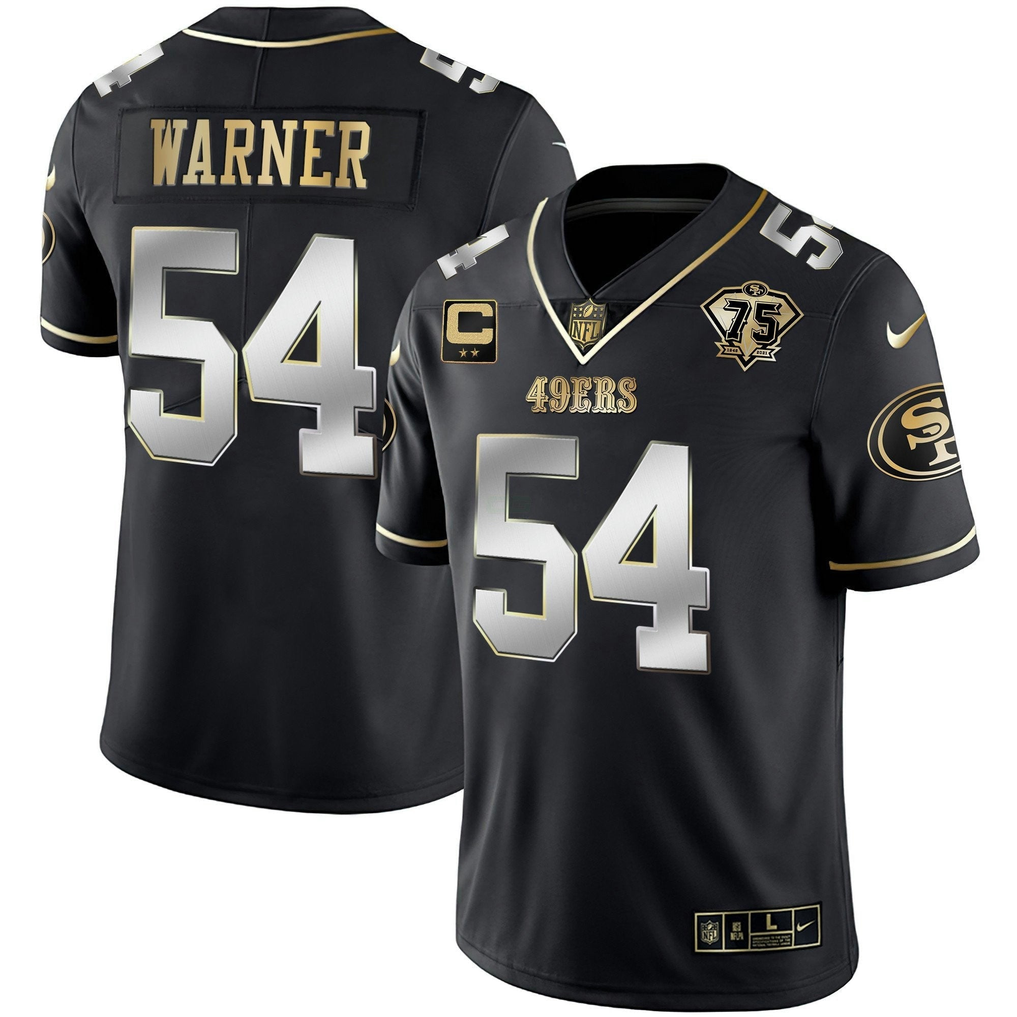 Camisa NFL Men’s 75th Anniversary Patch Vapor Preta Vermelha Dourada Limited Edition