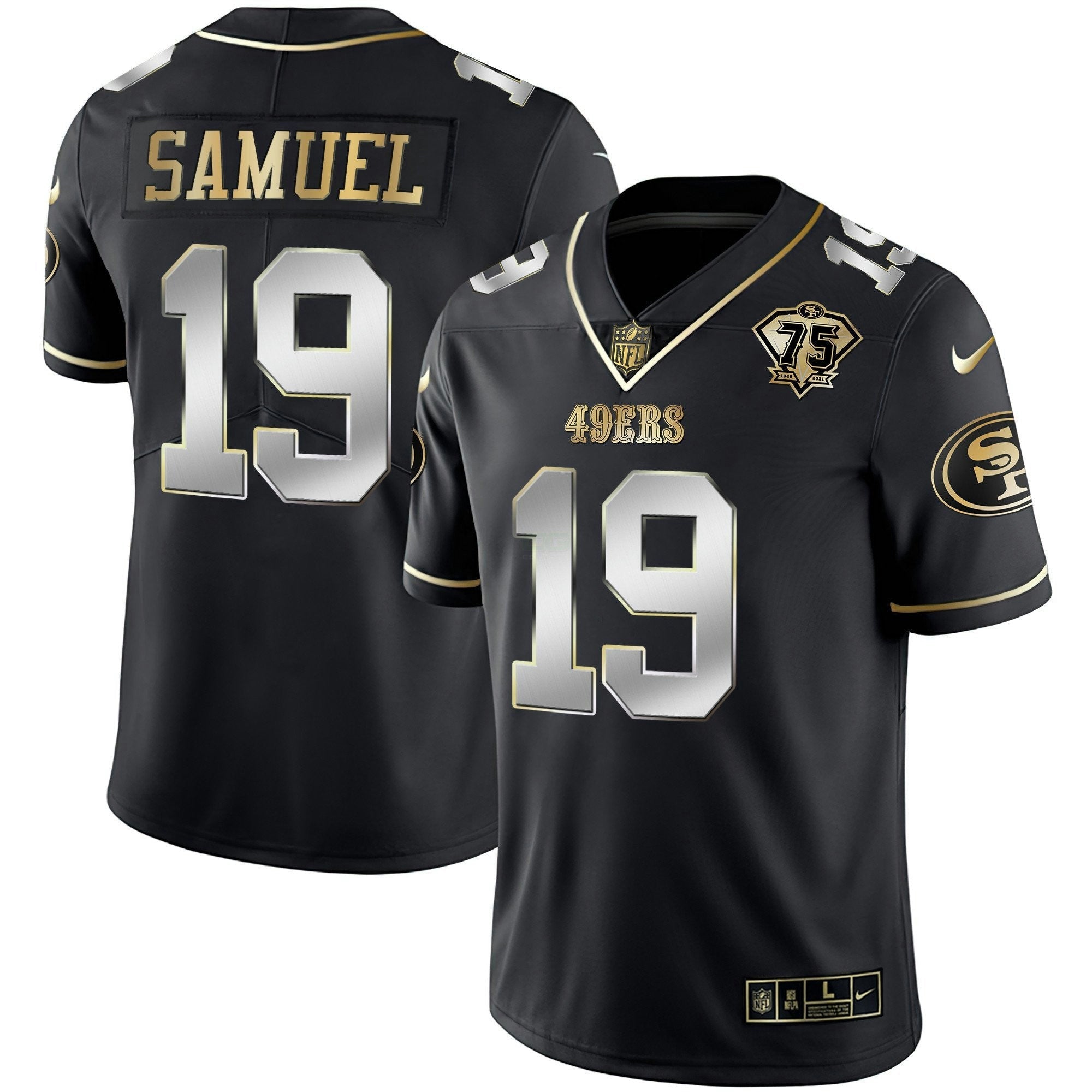 Camisa NFL Men’s 75th Anniversary Patch Vapor Preta Vermelha Dourada Limited