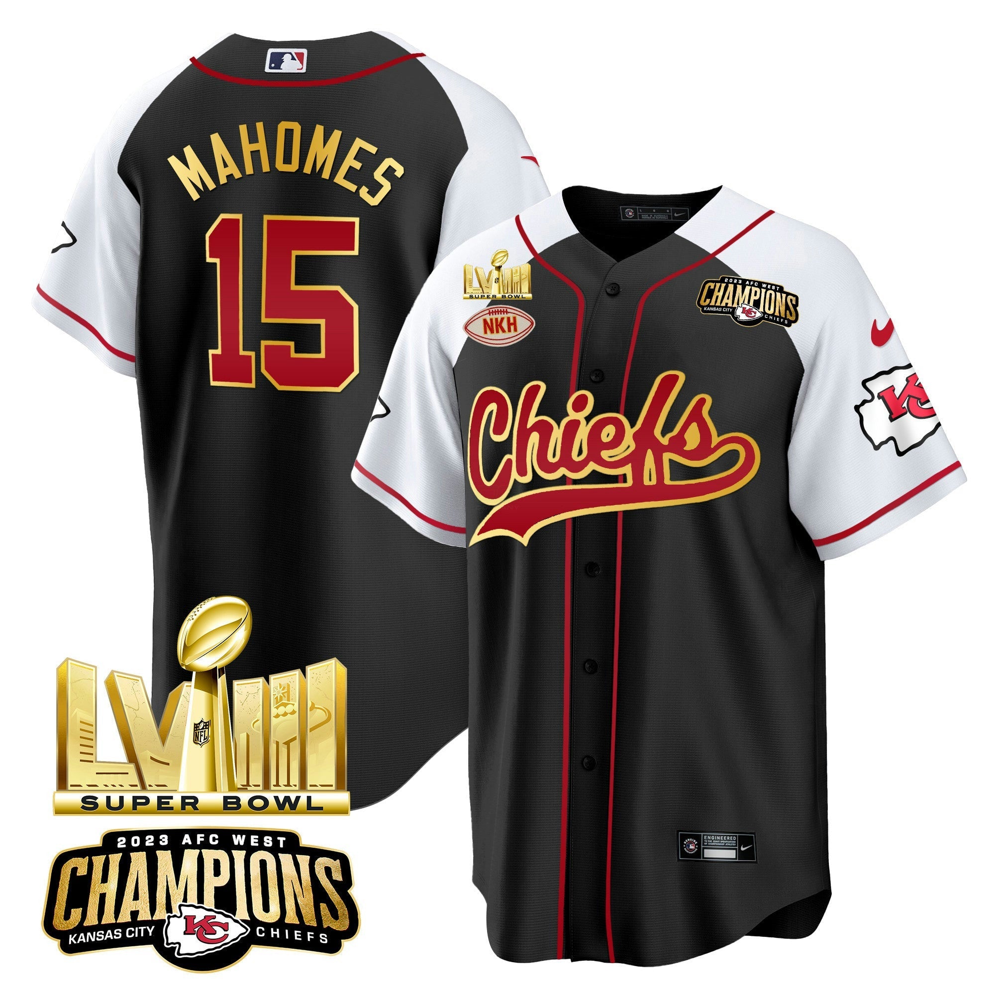 Camisa NFL Men’s AFC West Champions & Super Bowl LVIII Dourada Patch Jersey