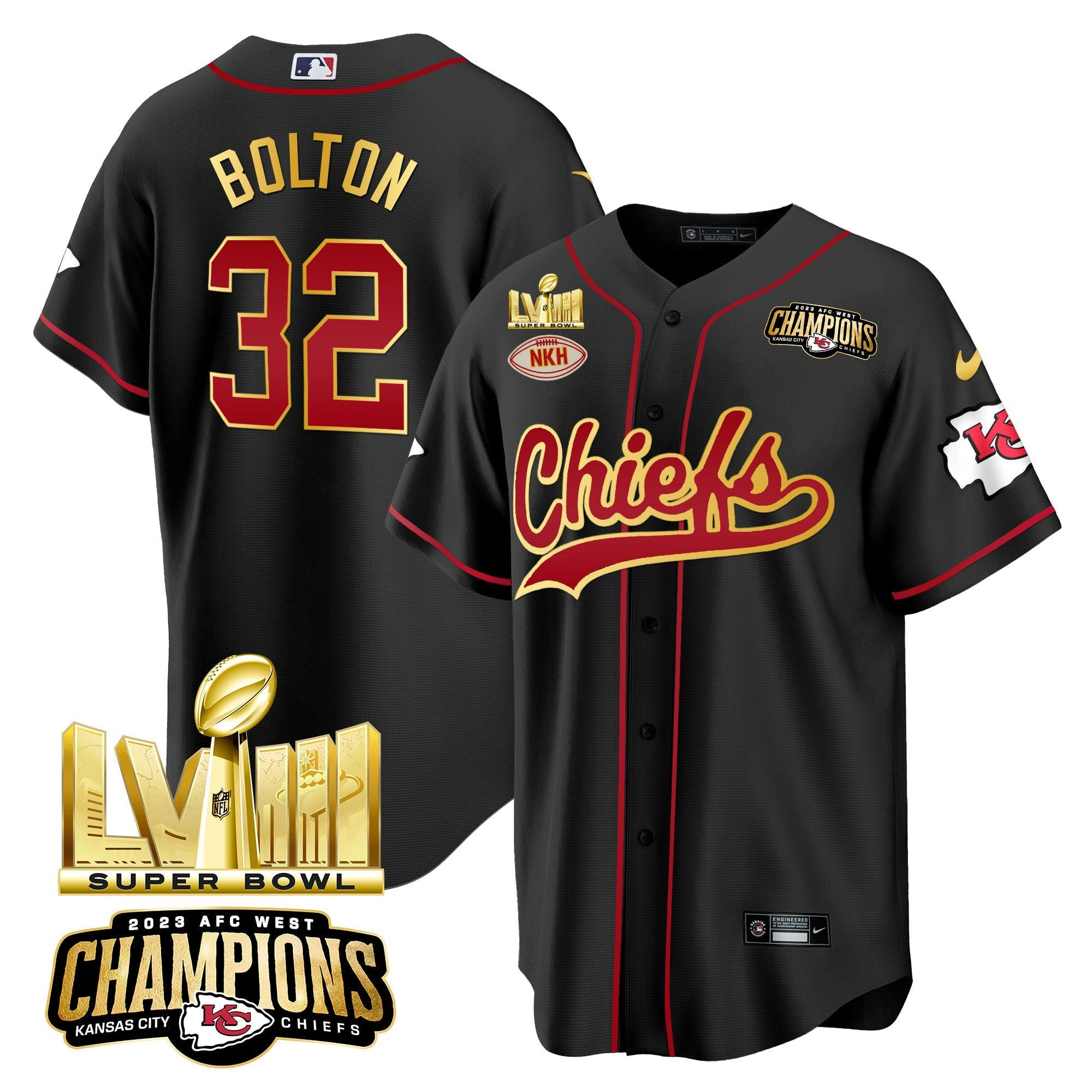 Camisa NFL Men’s AFC West Champions & Super Bowl LVIII Dourada Patch Jersey