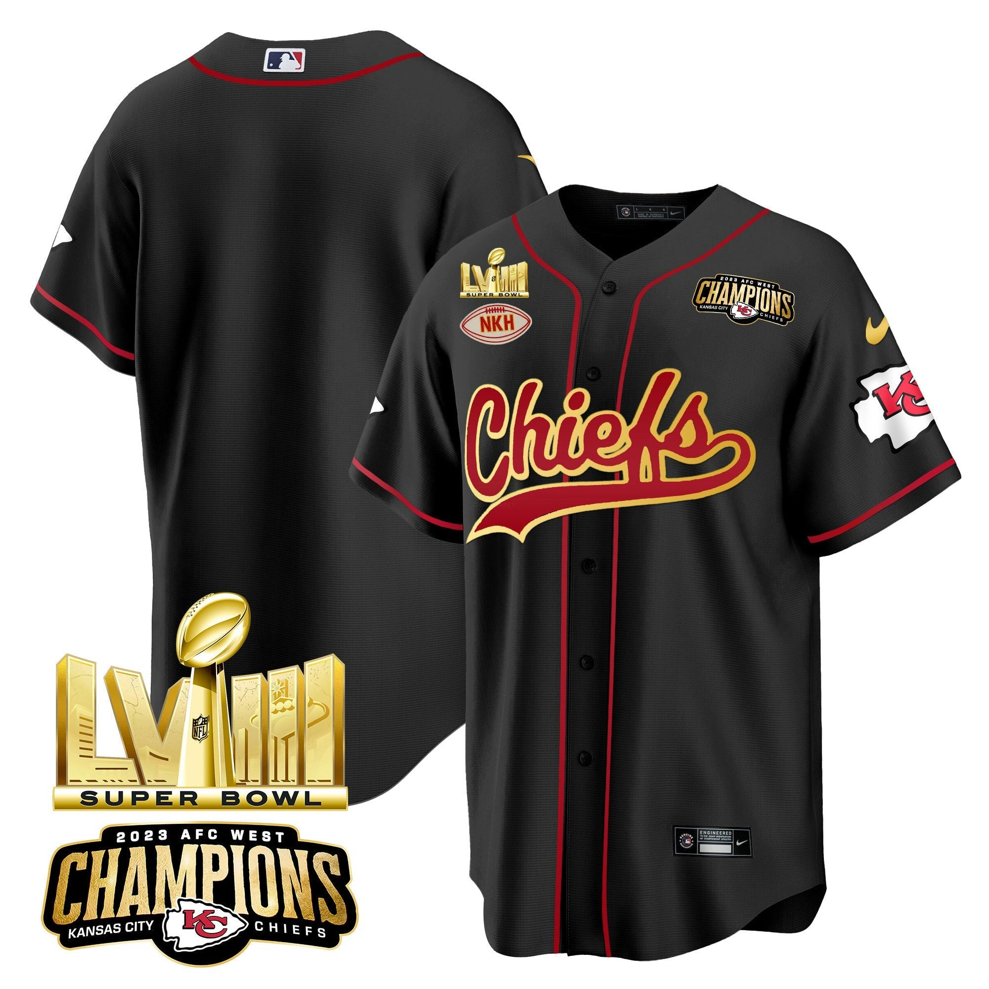 Camisa NFL Men’s AFC West Champions & Super Bowl LVIII Dourada Patch Jersey