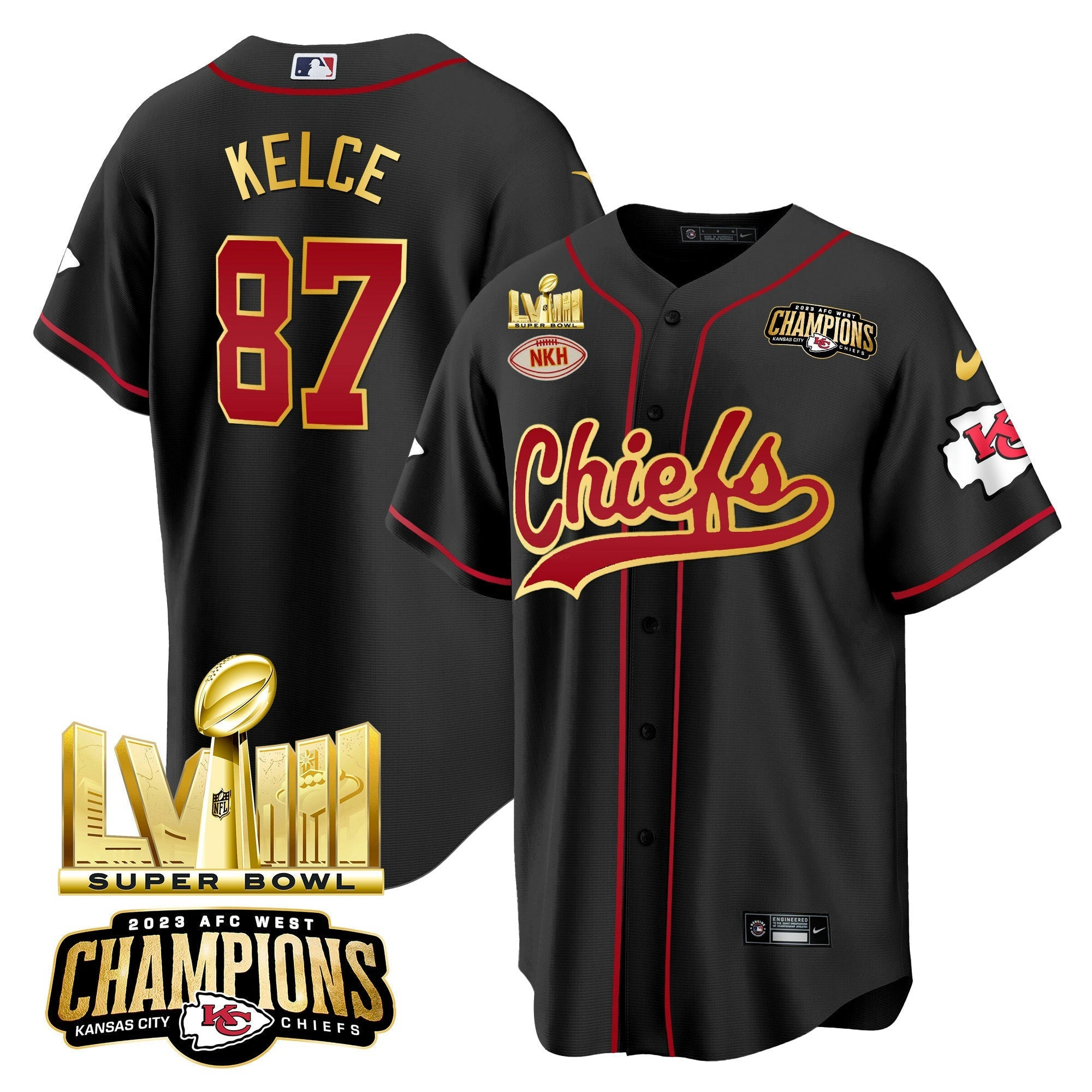 Camisa NFL Men’s AFC West Champions & Super Bowl LVIII Dourada Patch Jersey
