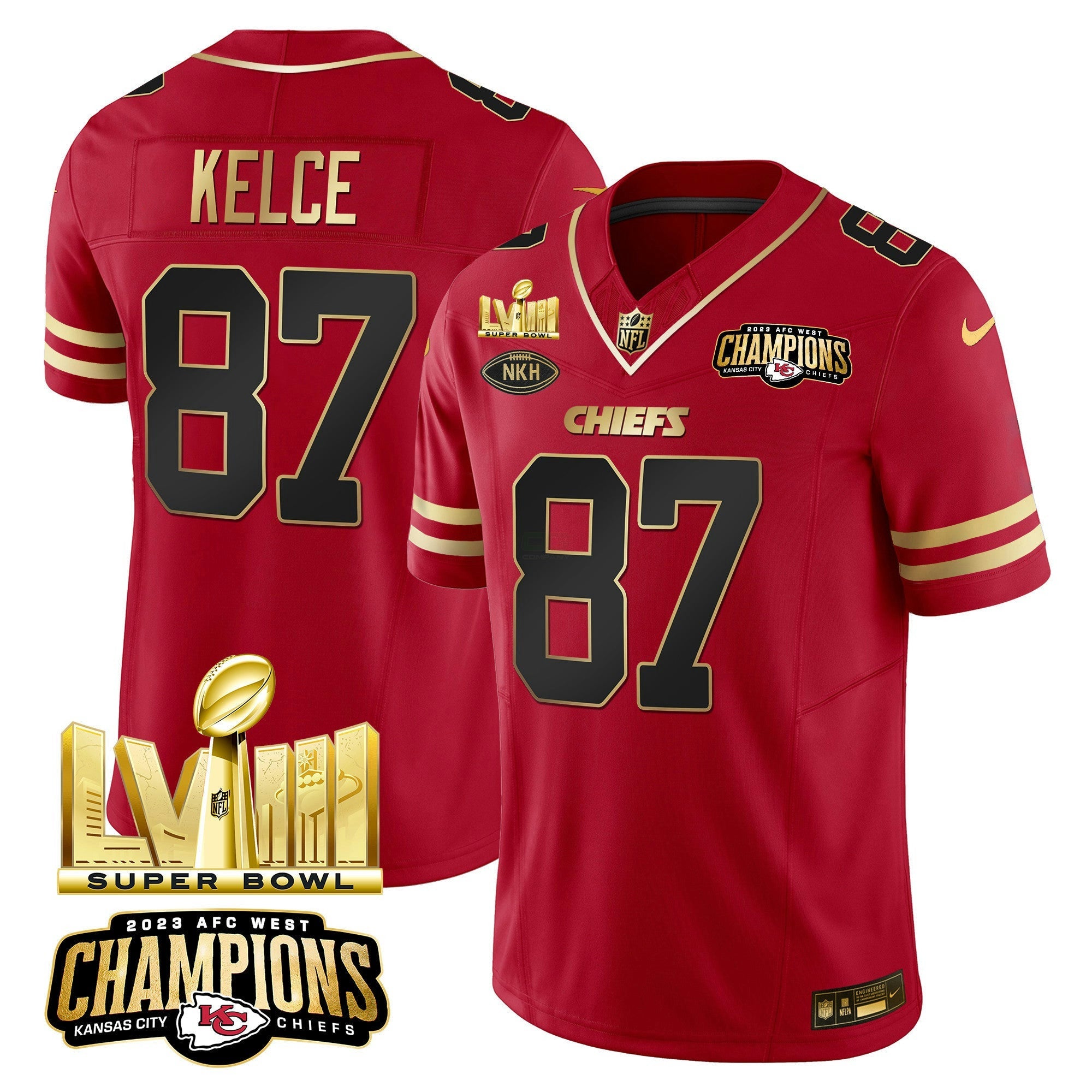 Camisa NFL Men’s AFC West Champions & Super Bowl LVIII Dourada Patch Vapor Jersey