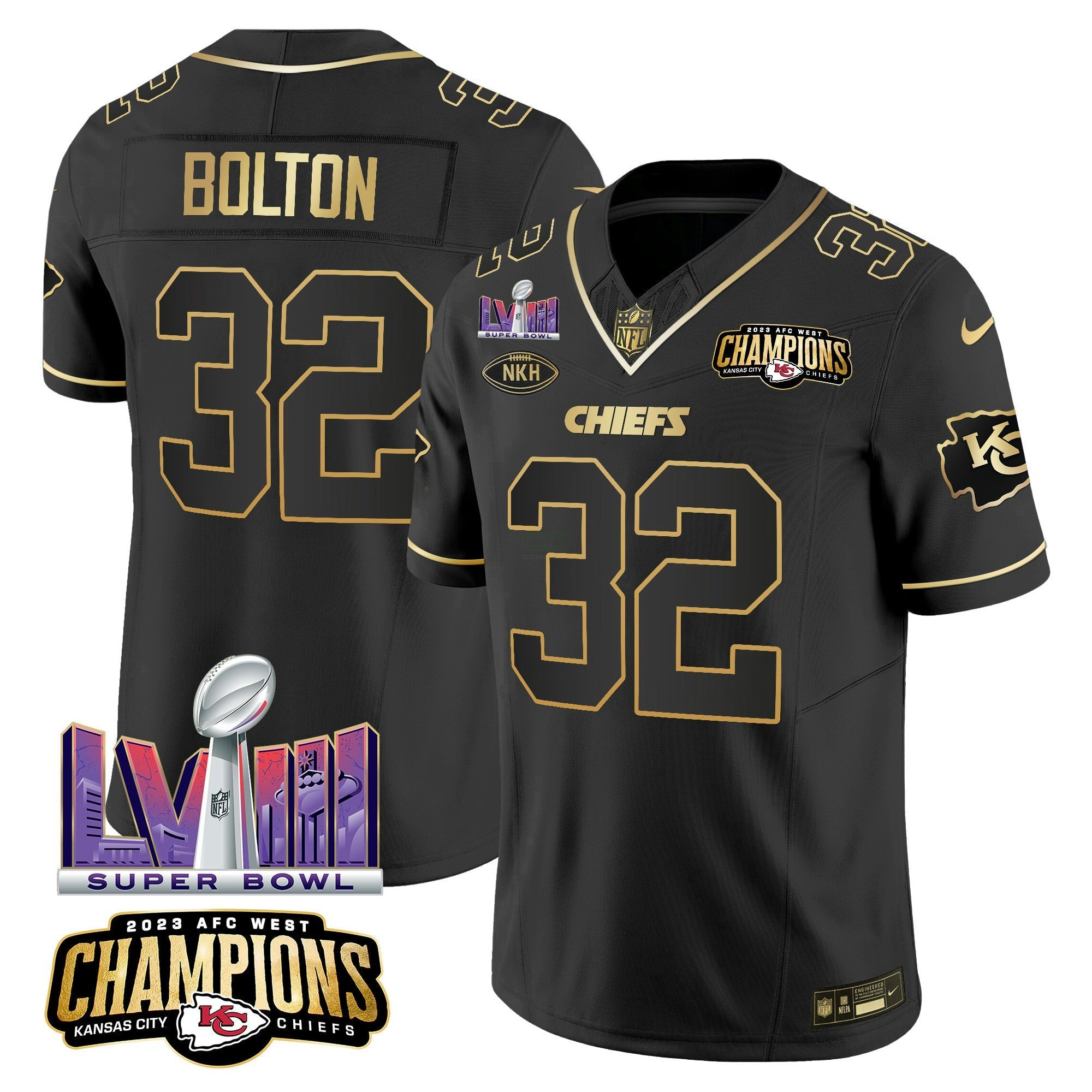 Camisa NFL Men’s AFC West Champions & Super Bowl LVIII Patch Vapor Jersey V2