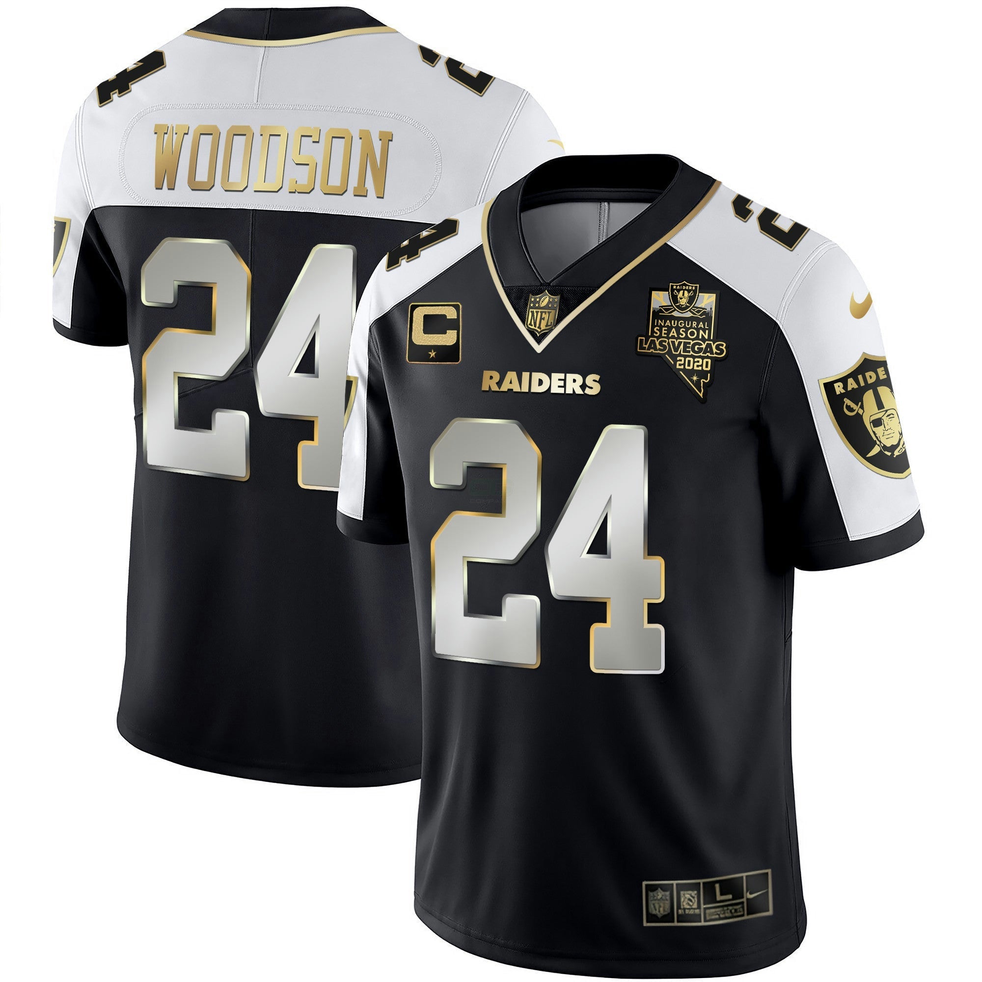 Camisa NFL Men’s Alternativa Vapor Preta Dourada & Preta Invertida Limited Inaugural Season Patch