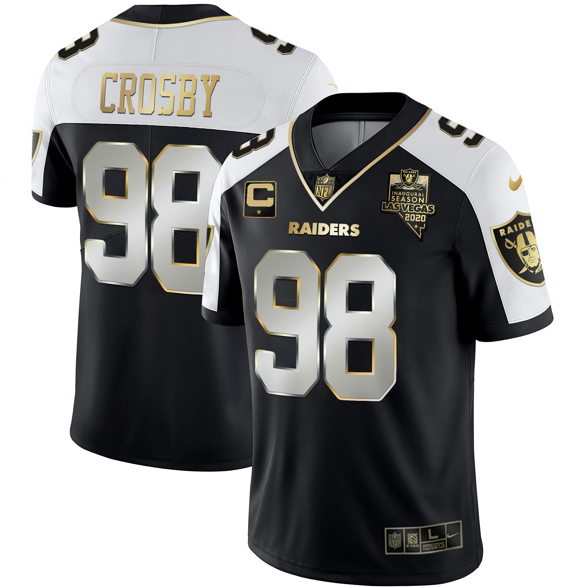 Camisa NFL Men’s Alternativa Vapor Preta Dourada & Preta Invertida Limited Inaugural Season Patch