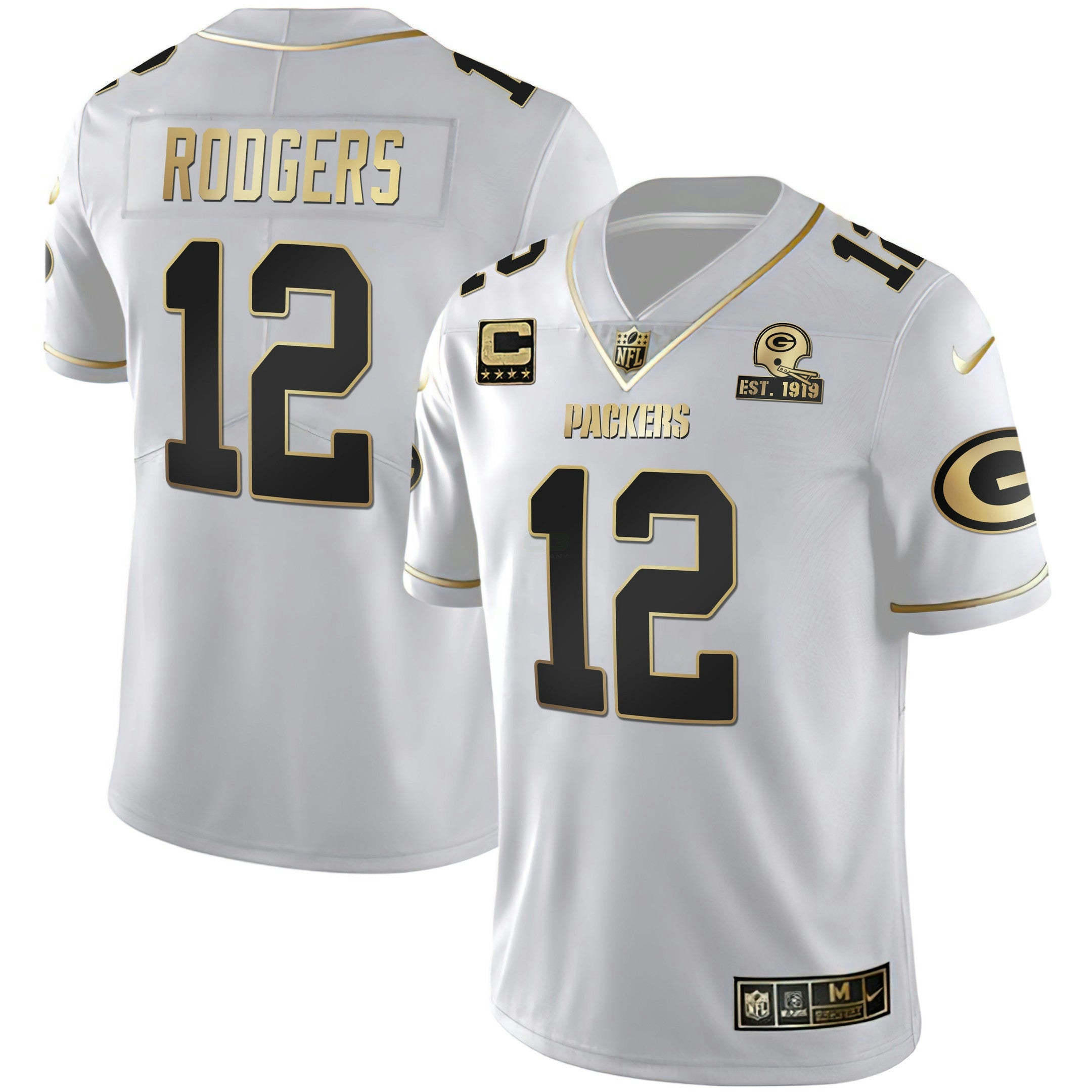 Camisa NFL Men’s Branca Dourada & Preta Dourada Est 1919 Patch