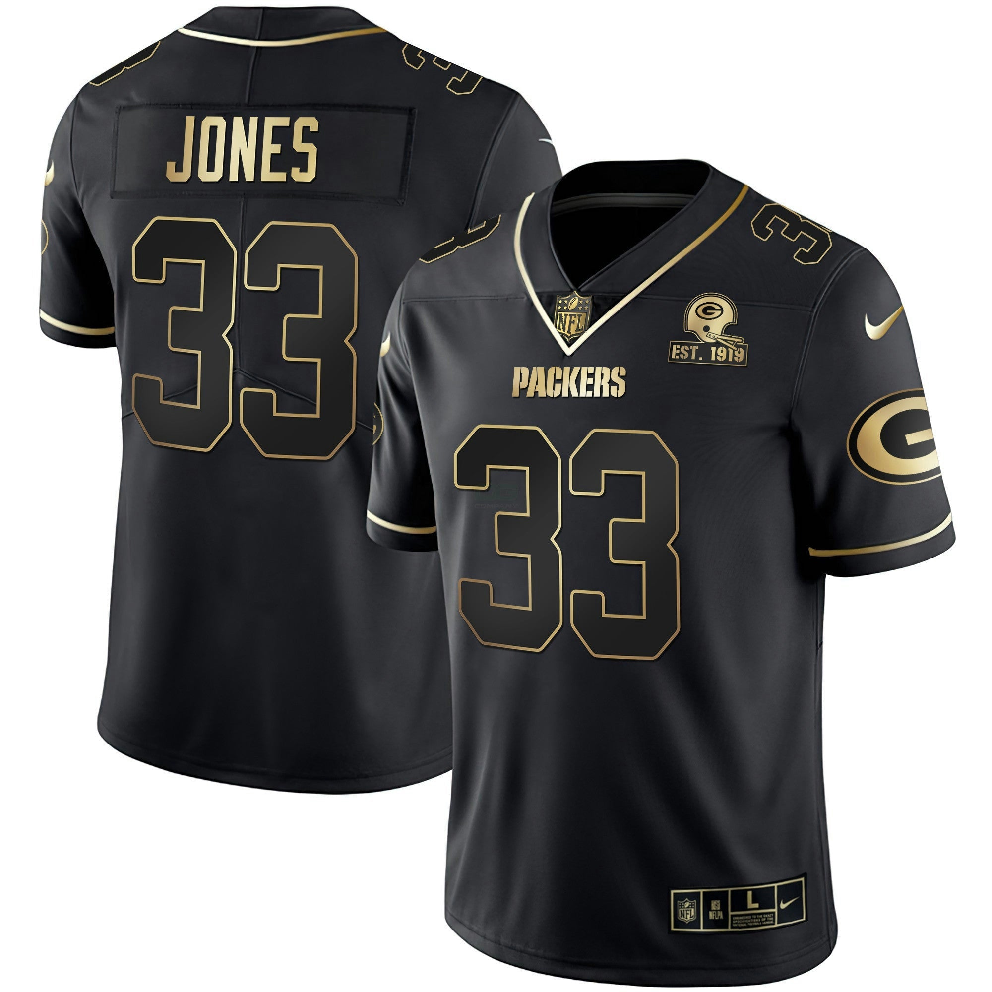 Camisa NFL Men’s Branca Dourada & Preta Dourada Est 1919 Patch