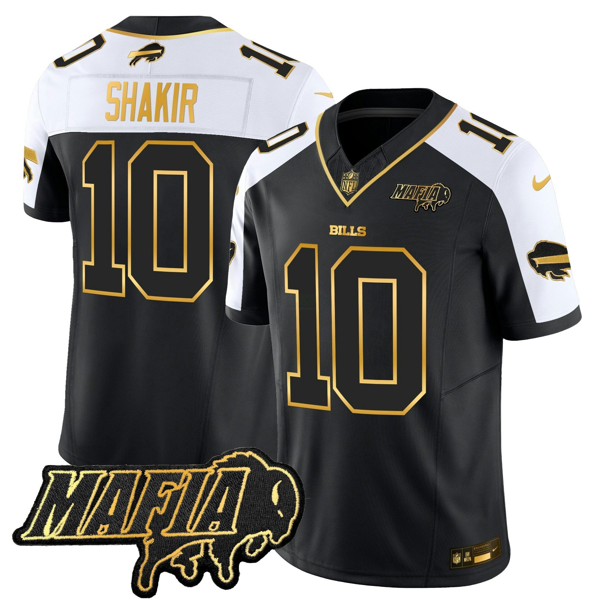 Camisa NFL Men’s Buffalo 2025 Mafia Patch Dourada Vapor Limited Jersey