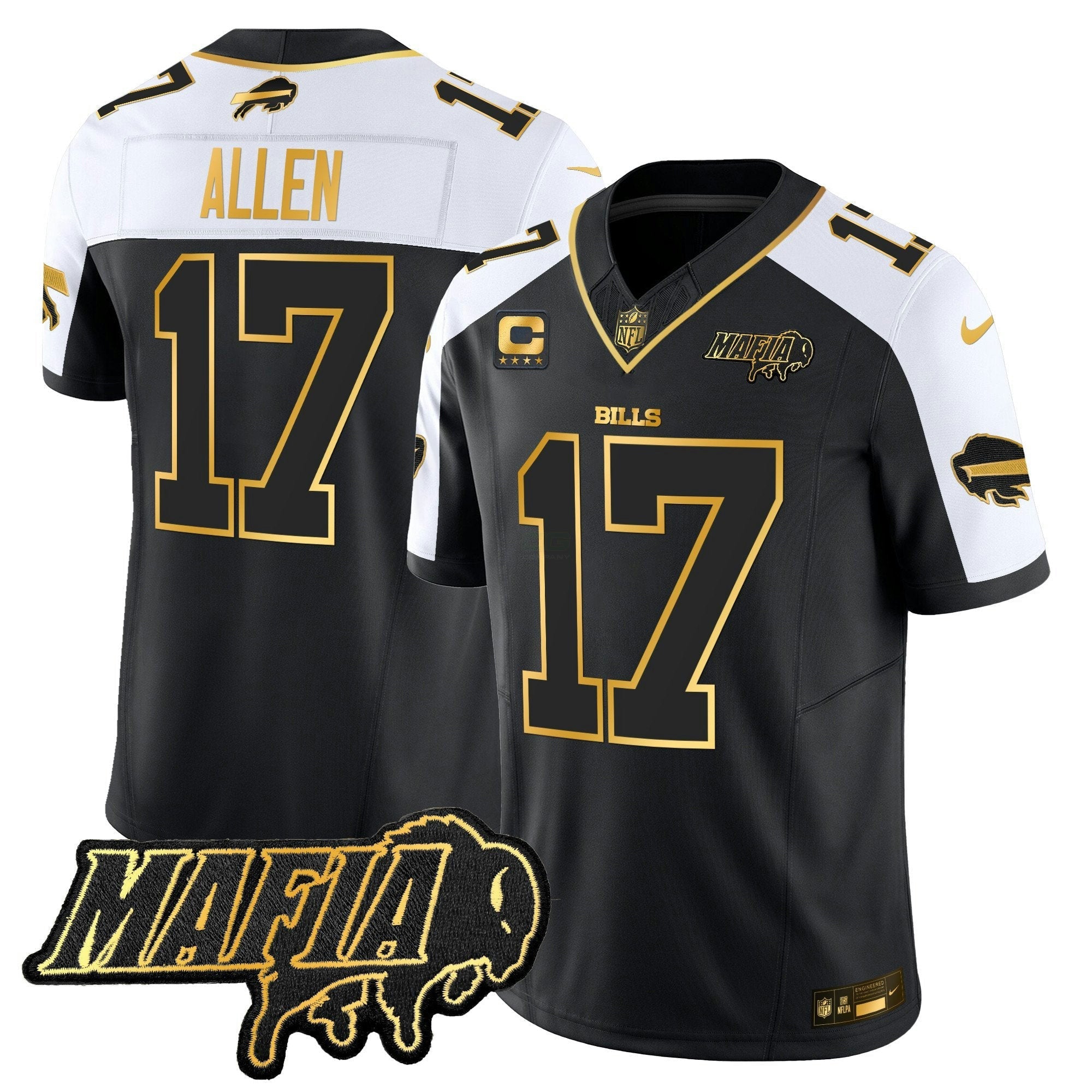 Camisa NFL Men’s Buffalo 2025 Mafia Patch Dourada Vapor Limited Jersey