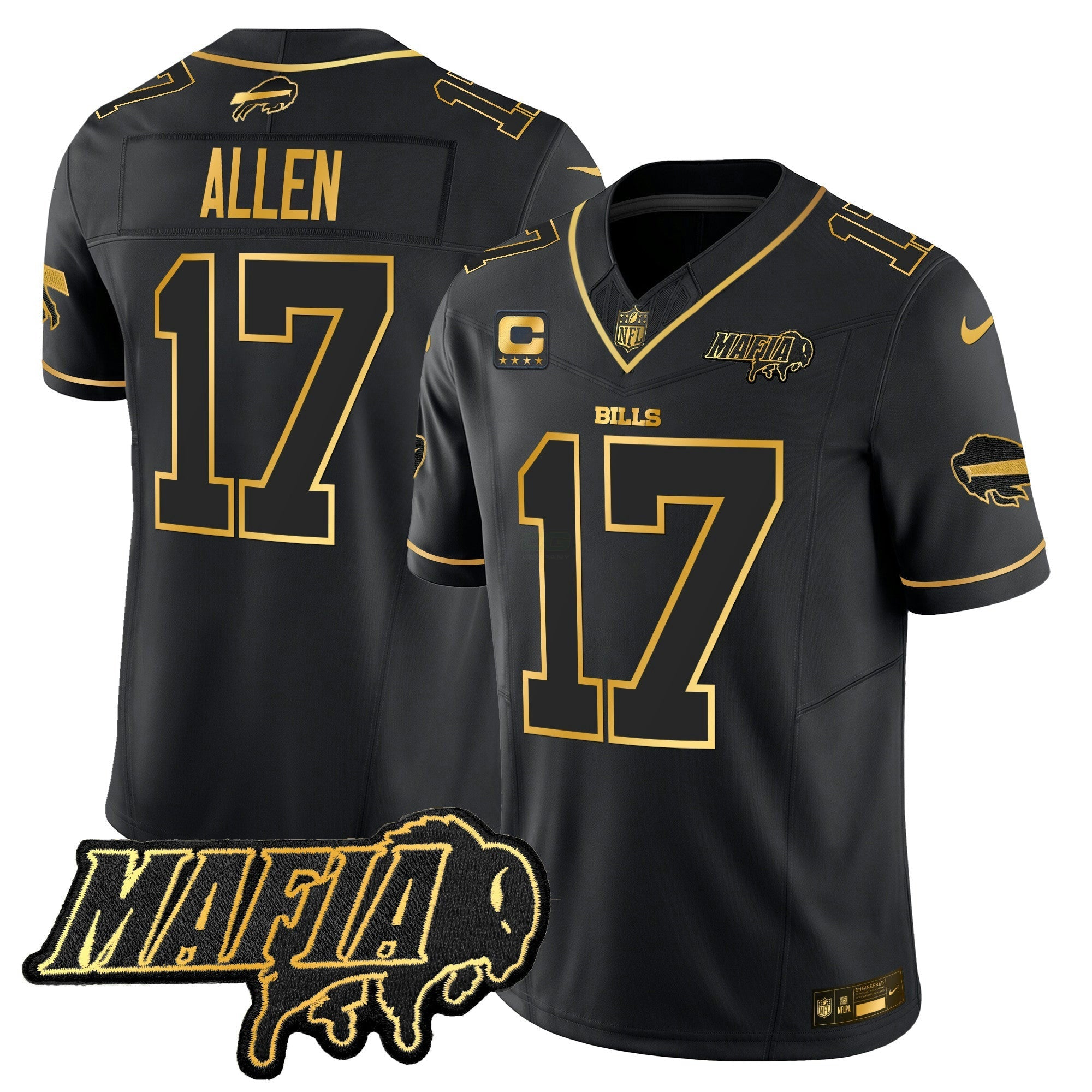 Camisa NFL Men’s Buffalo 2025 Mafia Patch Dourada Vapor Limited Jersey