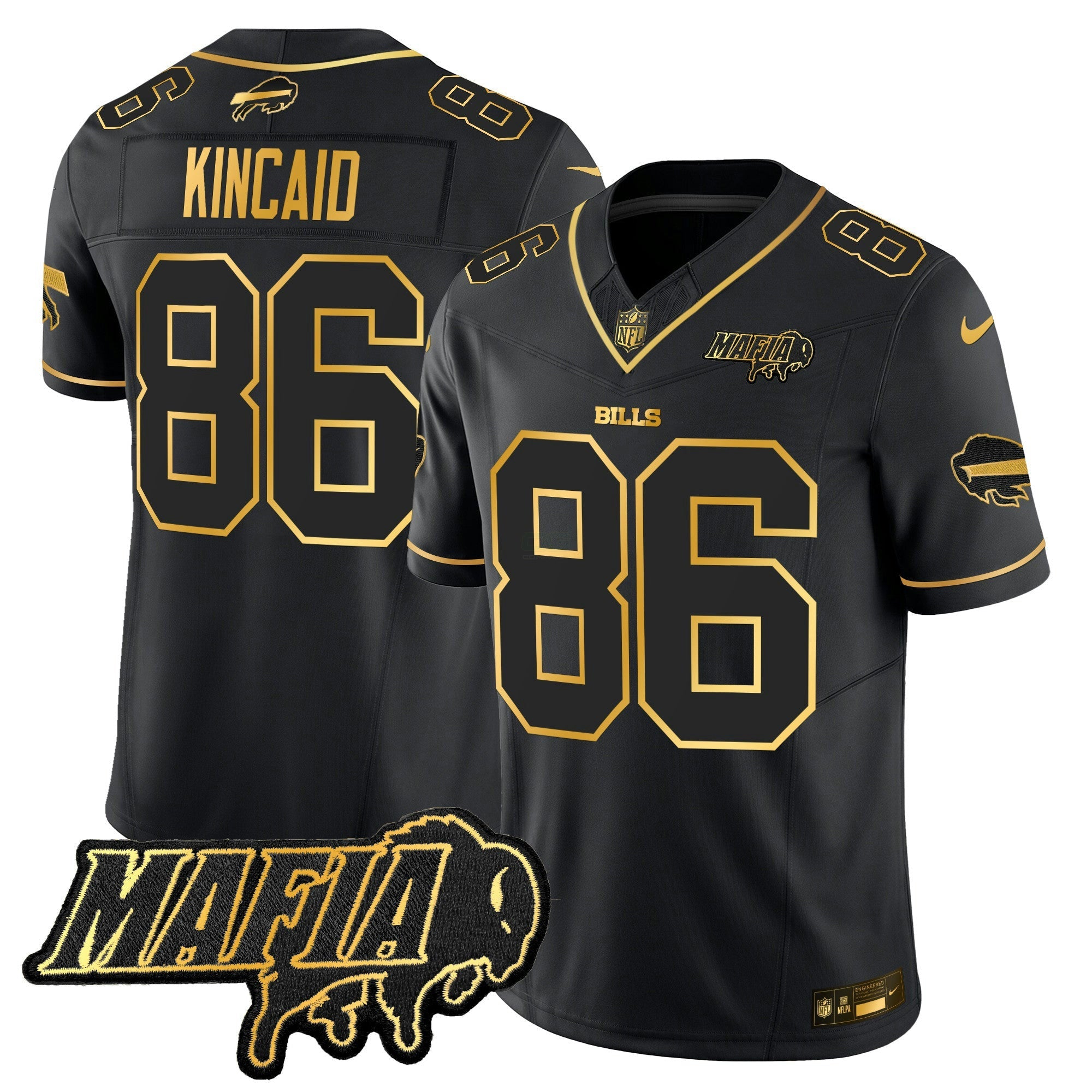 Camisa NFL Men’s Buffalo 2025 Mafia Patch Dourada Vapor Limited Jersey