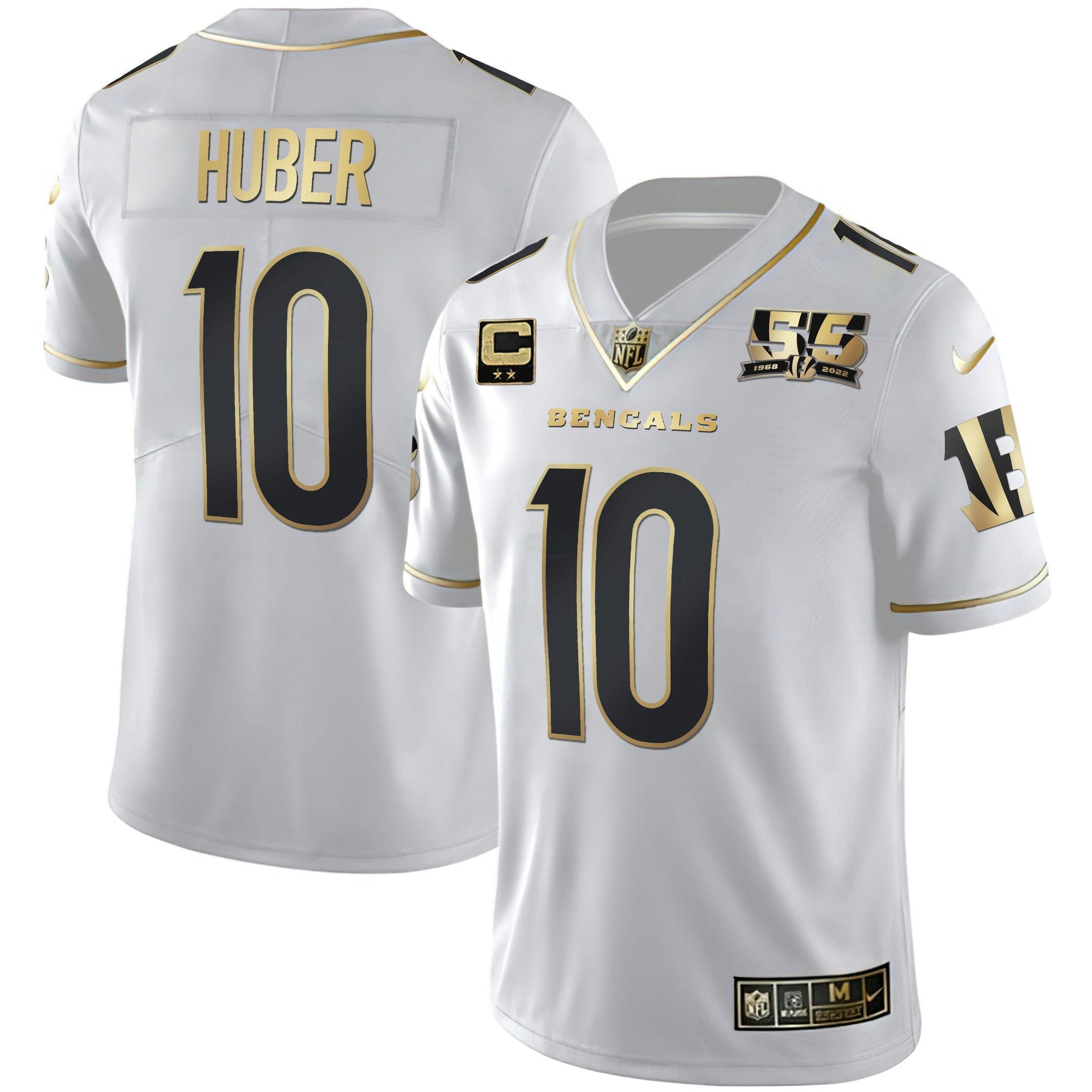 Camisa NFL Men’s Cincinnati 55th 1968 – 2022 Anniversary Patch Branca Dourada & Preta Dourada Jersey