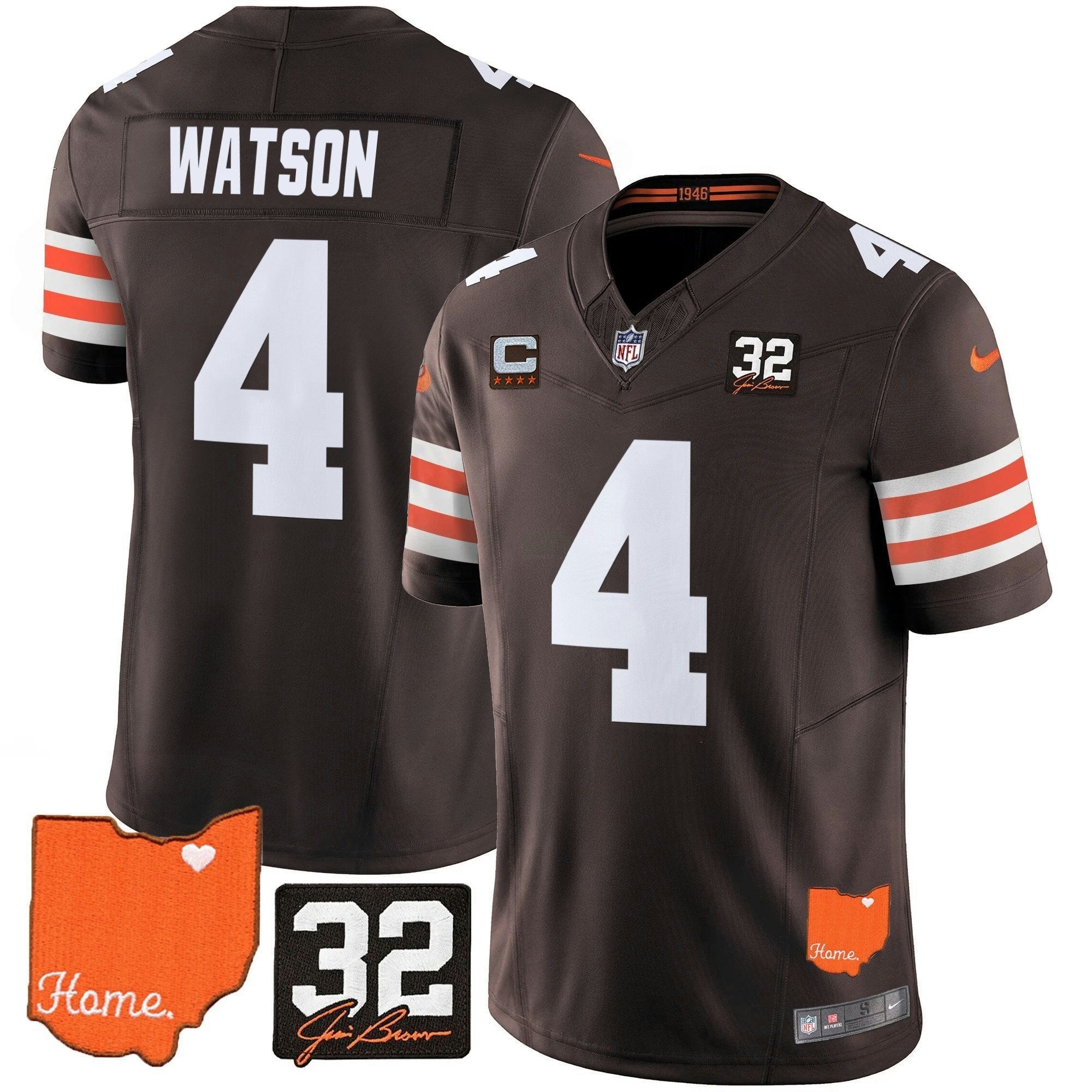 Camisa NFL Men’s Cleveland 2025 Jim Brown Memorial & Home Patch Vapor Limited Jersey