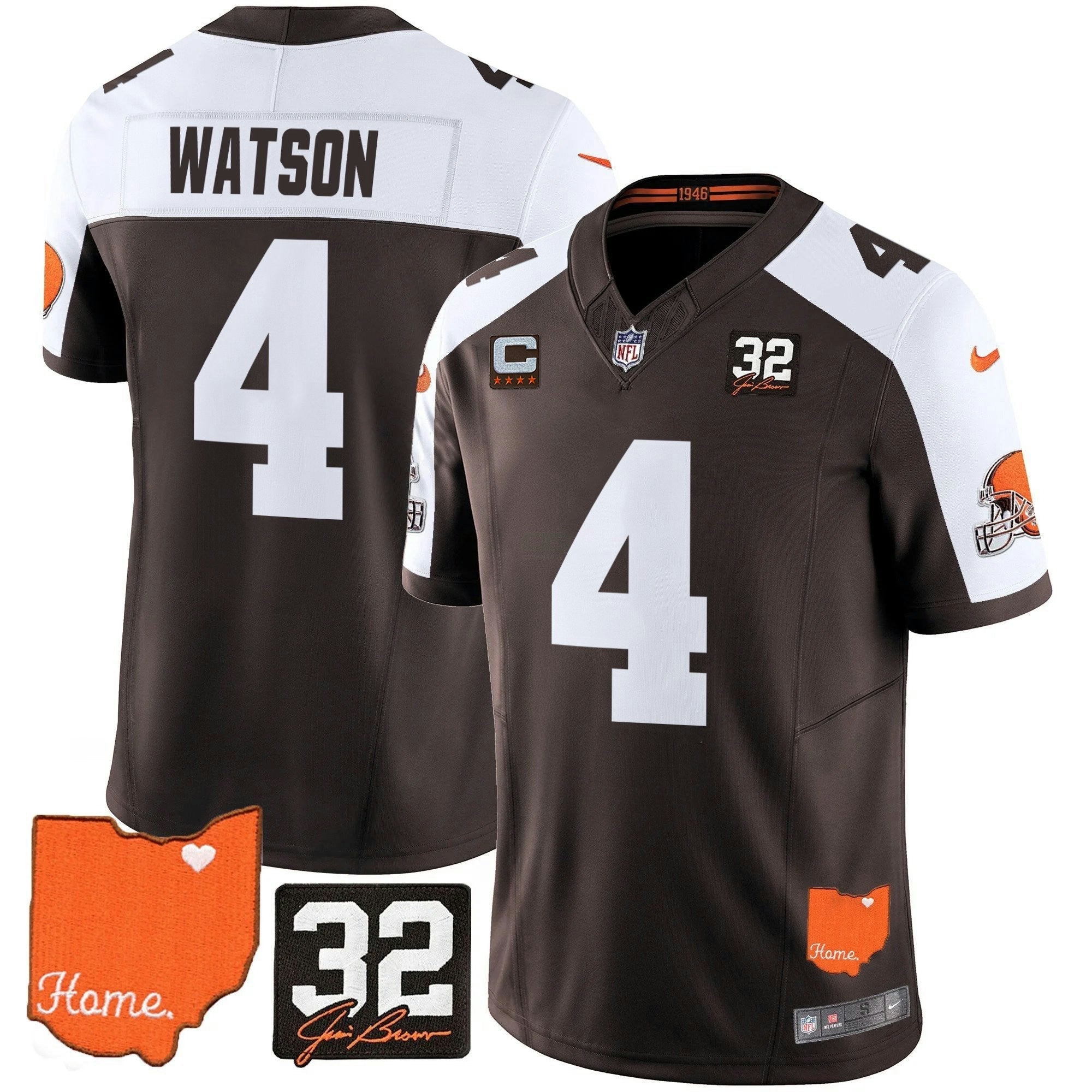 Camisa NFL Men’s Cleveland 2025 Jim Brown Memorial & Home Patch Vapor Limited Jersey