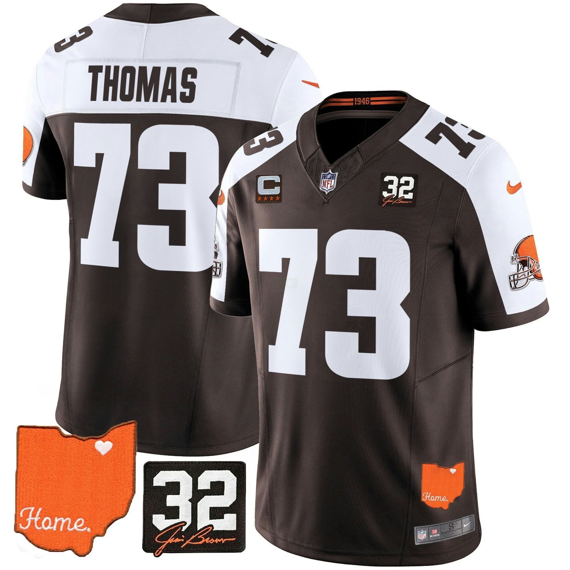 Camisa NFL Men’s Cleveland 2025 Jim Brown Memorial & Home Patch Vapor Limited Jersey