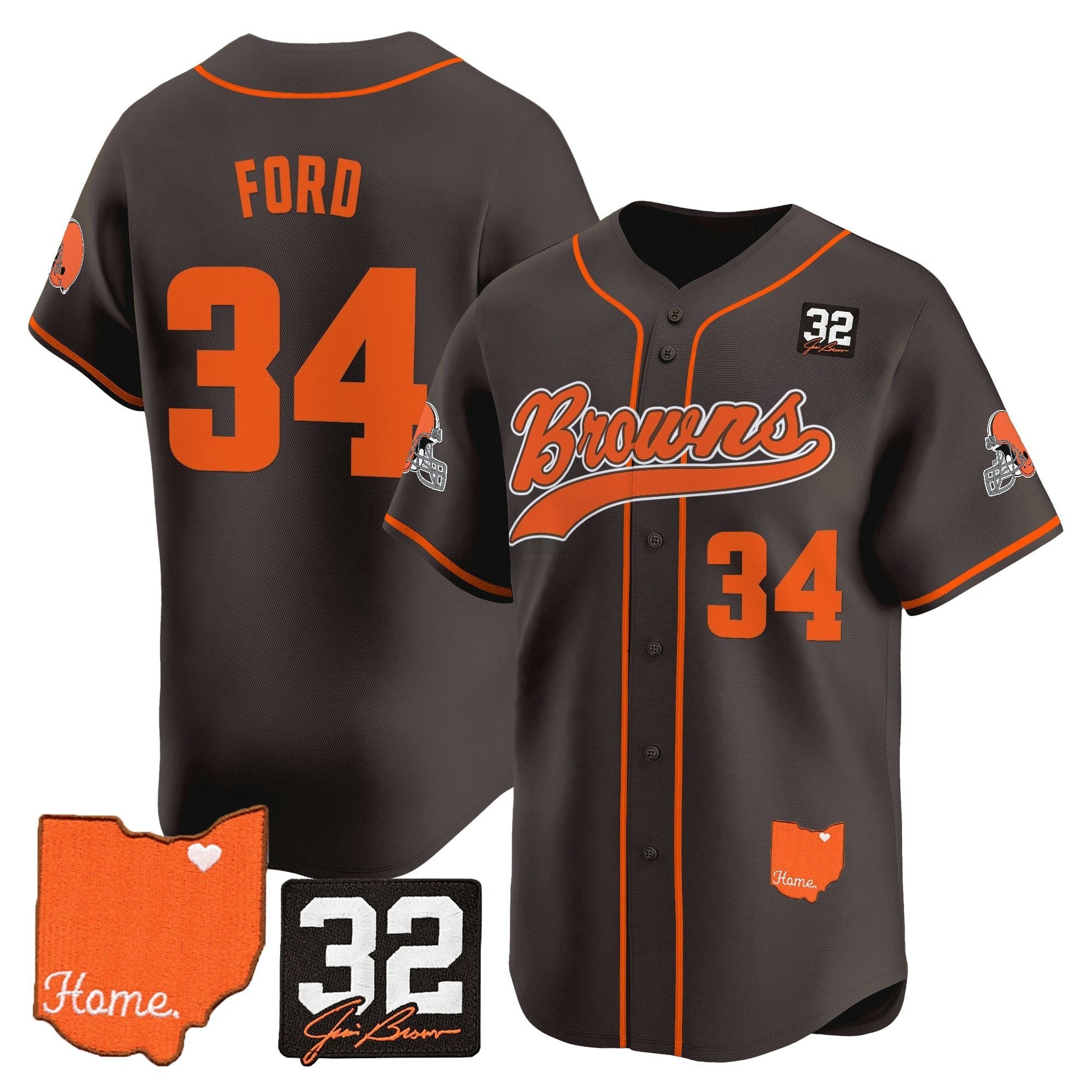 Camisa NFL Men’s Cleveland ‘#32 Jim Brown Memorial & Home Patch’ Vapor Jersey