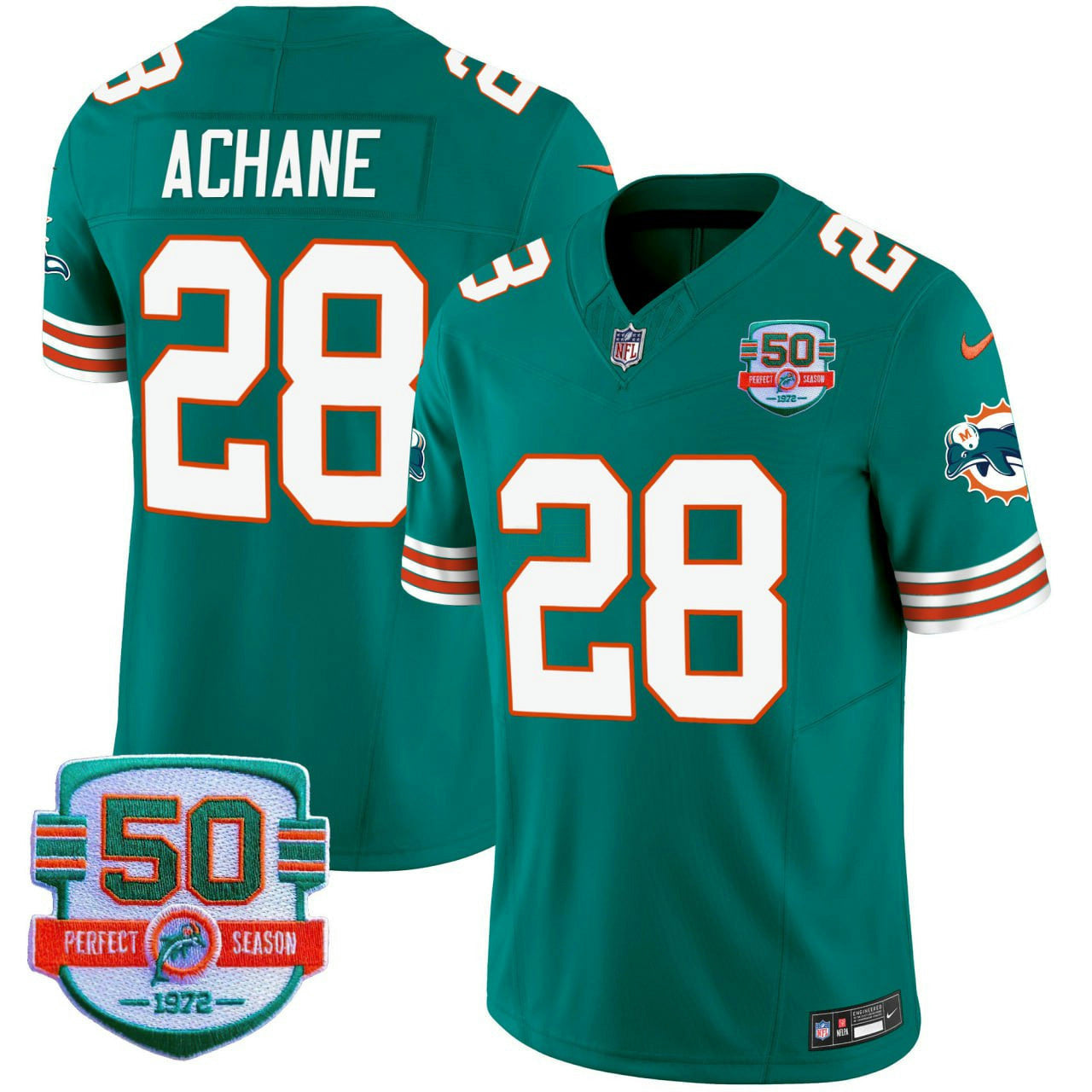 Camisa NFL Men’s De’Von Achane #28 Throwback Vapor Jersey V2 - Água