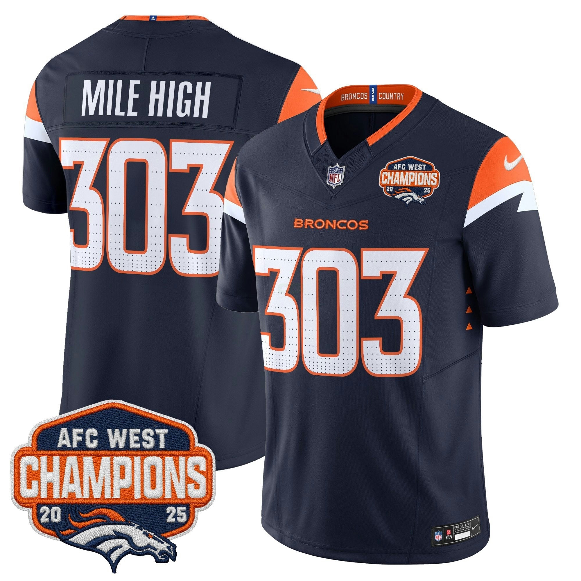 Camisa NFL Men’s Denver 2025 AFC West Division Champions Vapor Limited Jersey