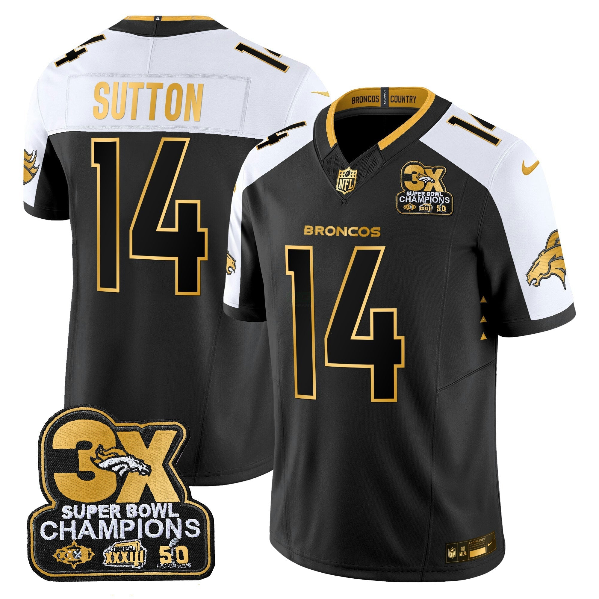 Camisa NFL Men’s Denver 3-Time Champions Patch Dourada Vapor Limited Jersey