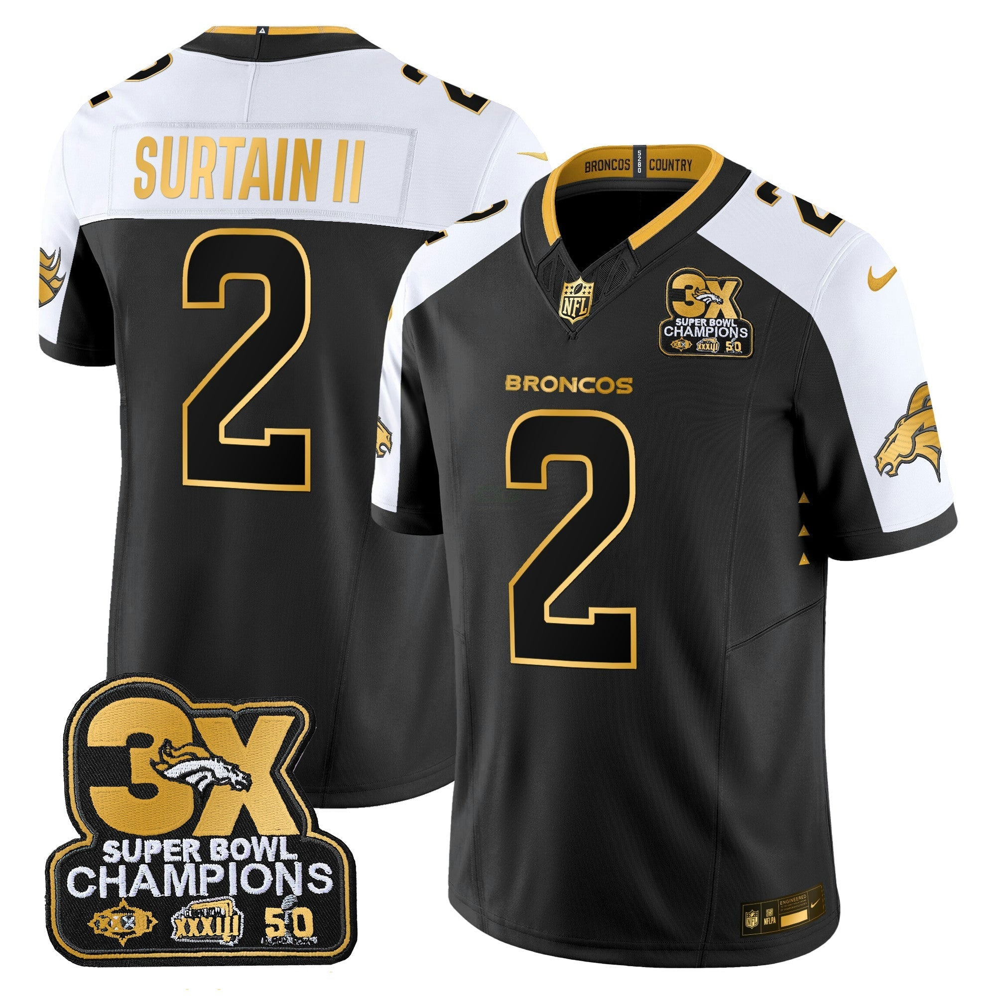 Camisa NFL Men’s Denver 3-Time Champions Patch Dourada Vapor Limited Jersey
