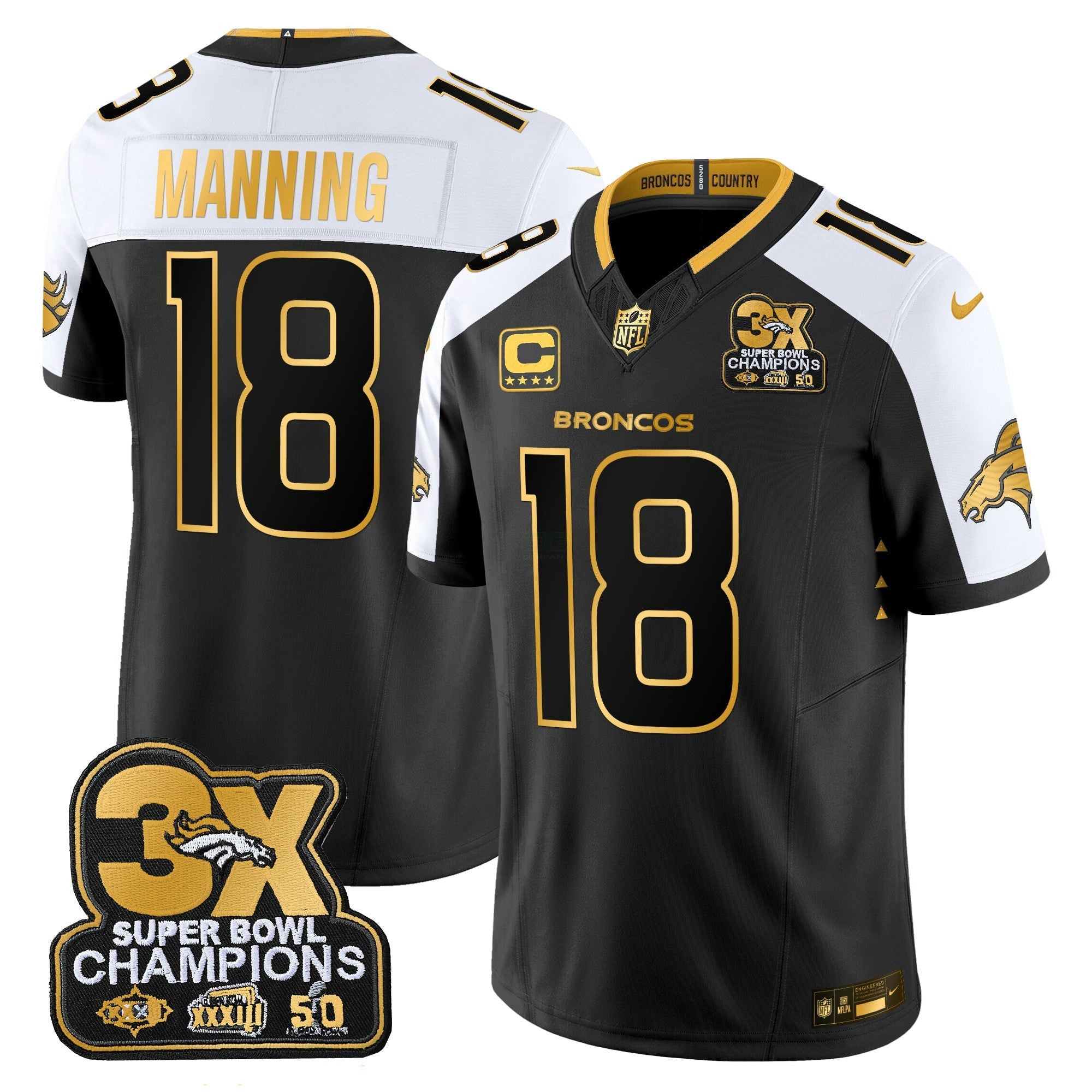 Camisa NFL Men’s Denver 3-Time Champions Patch Dourada Vapor Limited Jersey