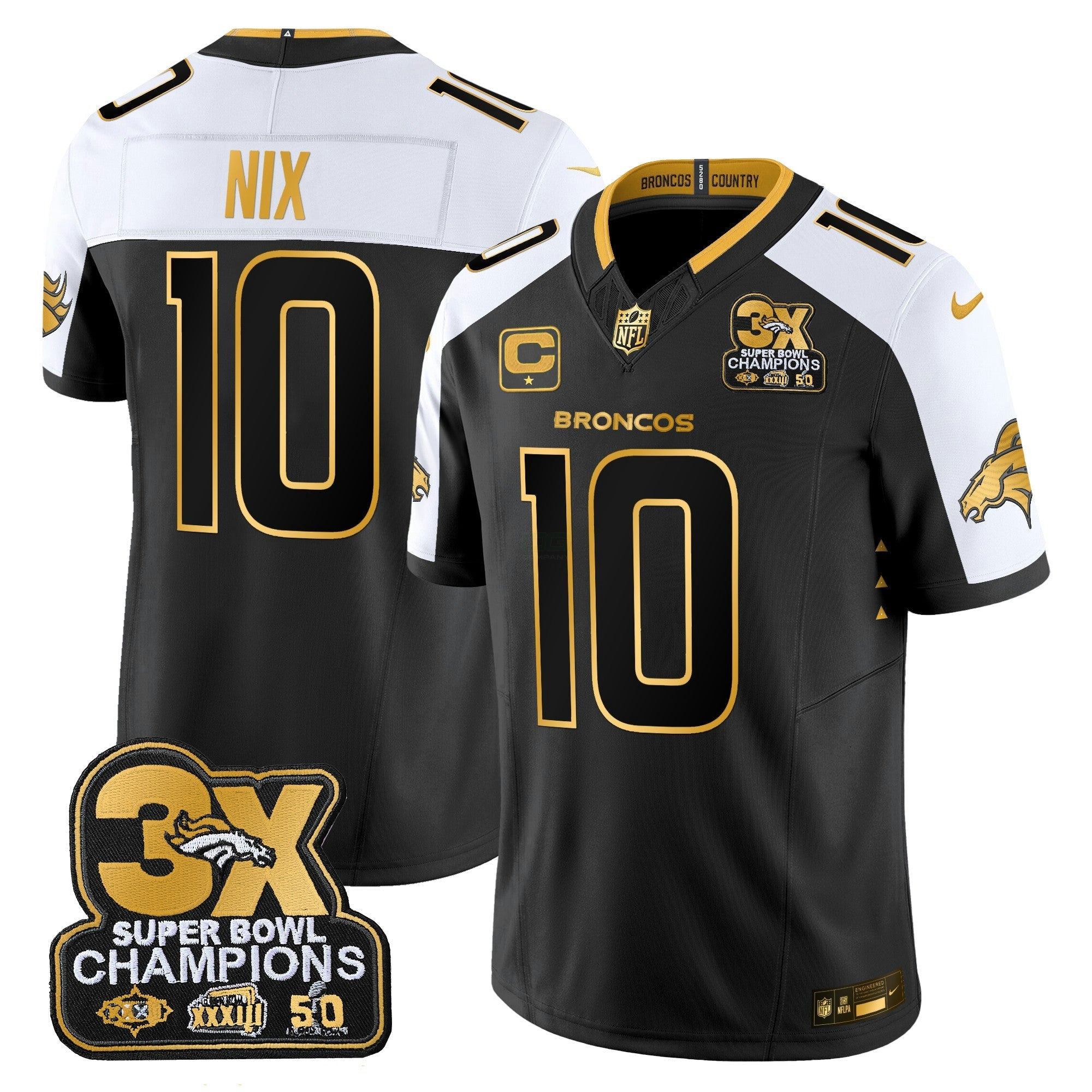 Camisa NFL Men’s Denver 3-Time Champions Patch Dourada Vapor Limited Jersey