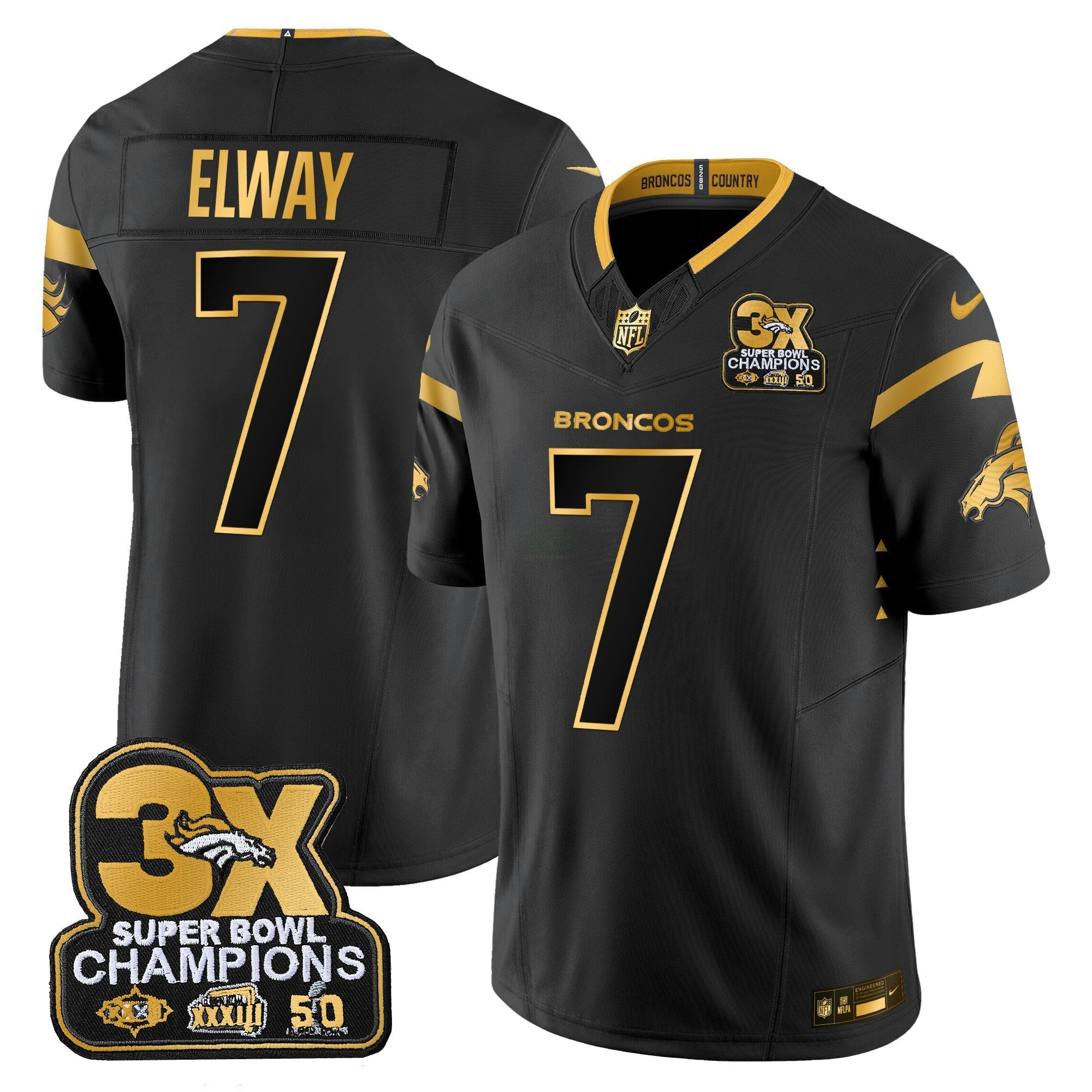 Camisa NFL Men’s Denver 3-Time Champions Patch Dourada Vapor Limited Jersey