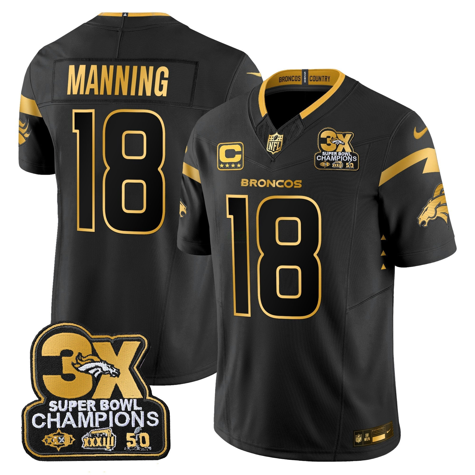 Camisa NFL Men’s Denver 3-Time Champions Patch Dourada Vapor Limited Jersey