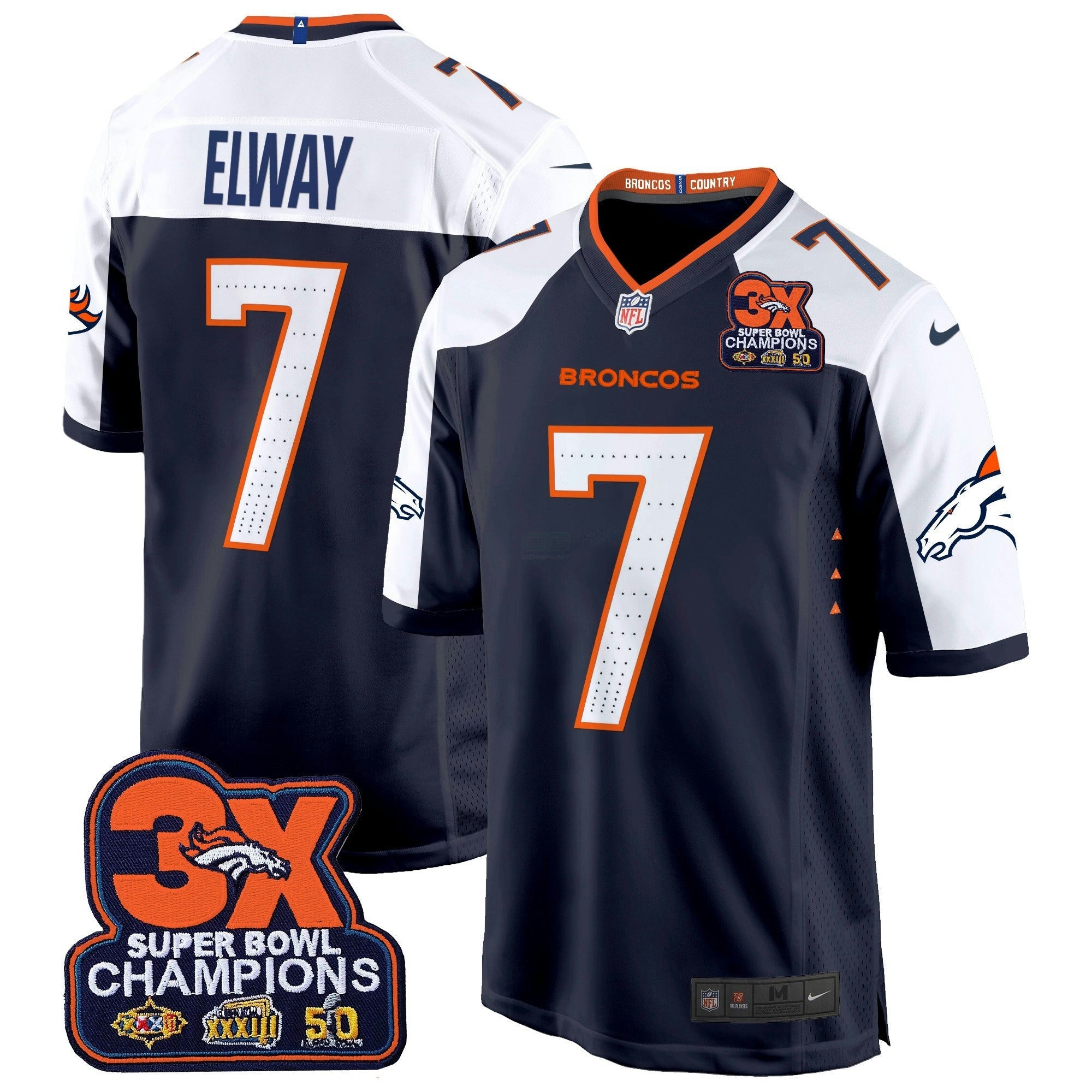 Camisa NFL Men’s Denver 3-Time Champions Patch Game Jersey – Al Stitched