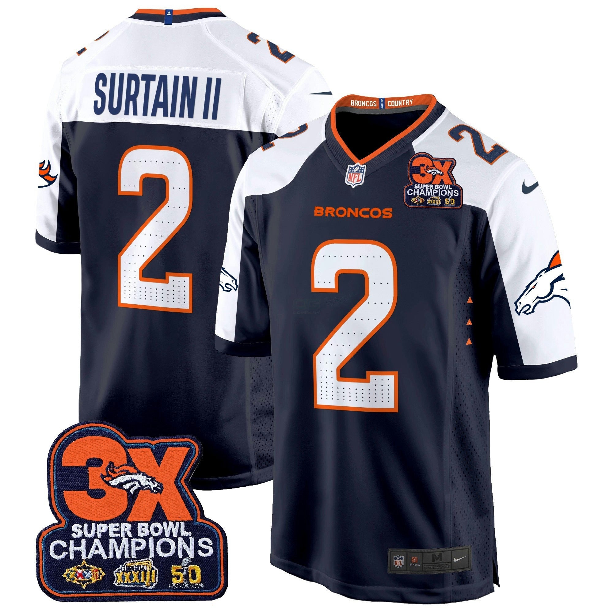 Camisa NFL Men’s Denver 3-Time Champions Patch Game Jersey – Al Stitched