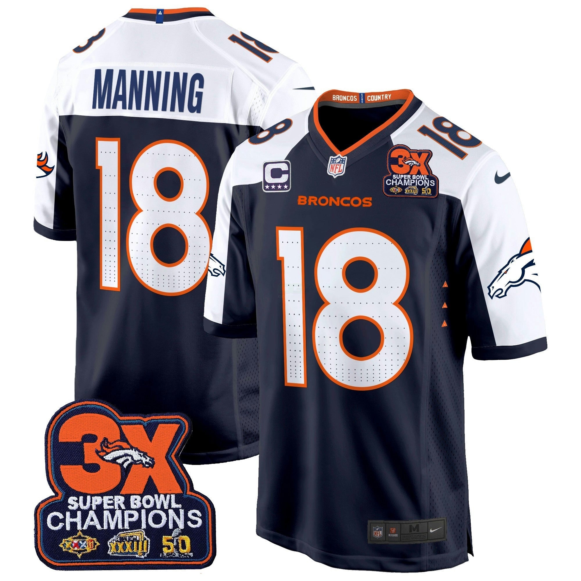 Camisa NFL Men’s Denver 3-Time Champions Patch Game Jersey – Al Stitched
