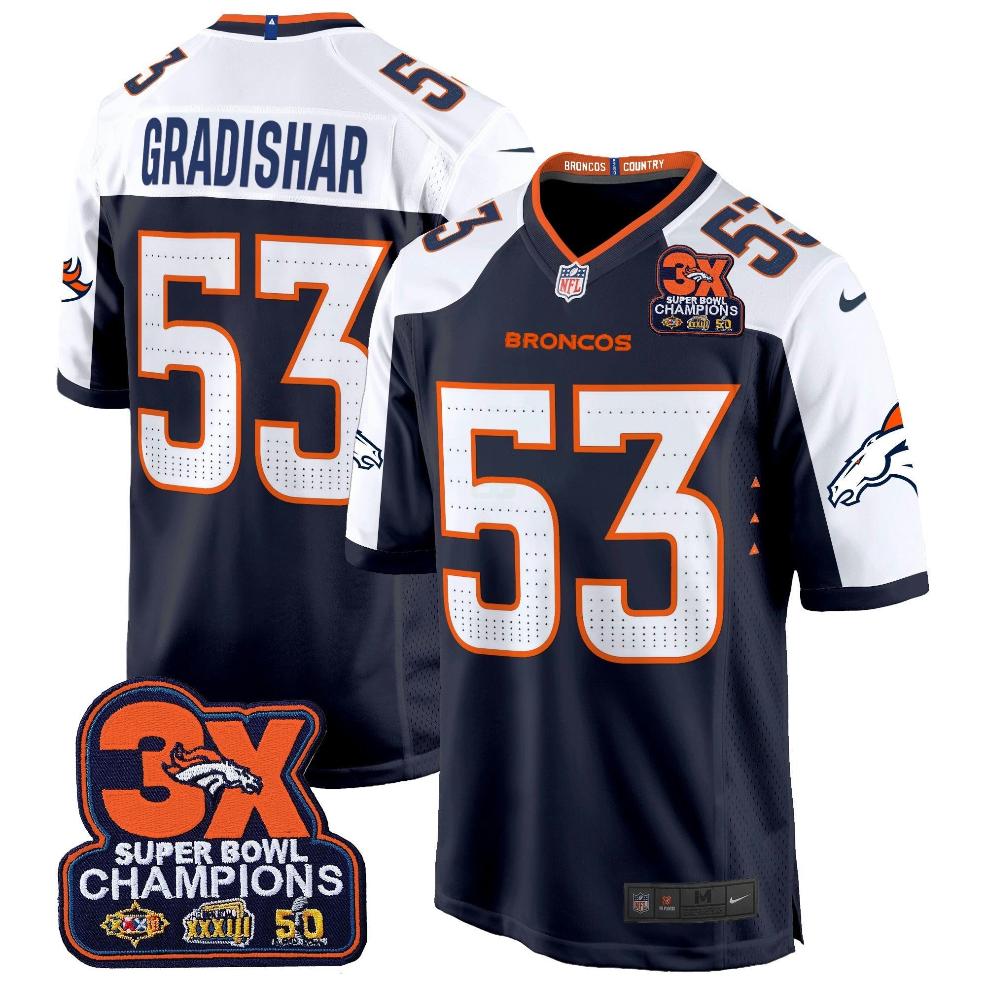 Camisa NFL Men’s Denver 3-Time Champions Patch Game Jersey – Al Stitched