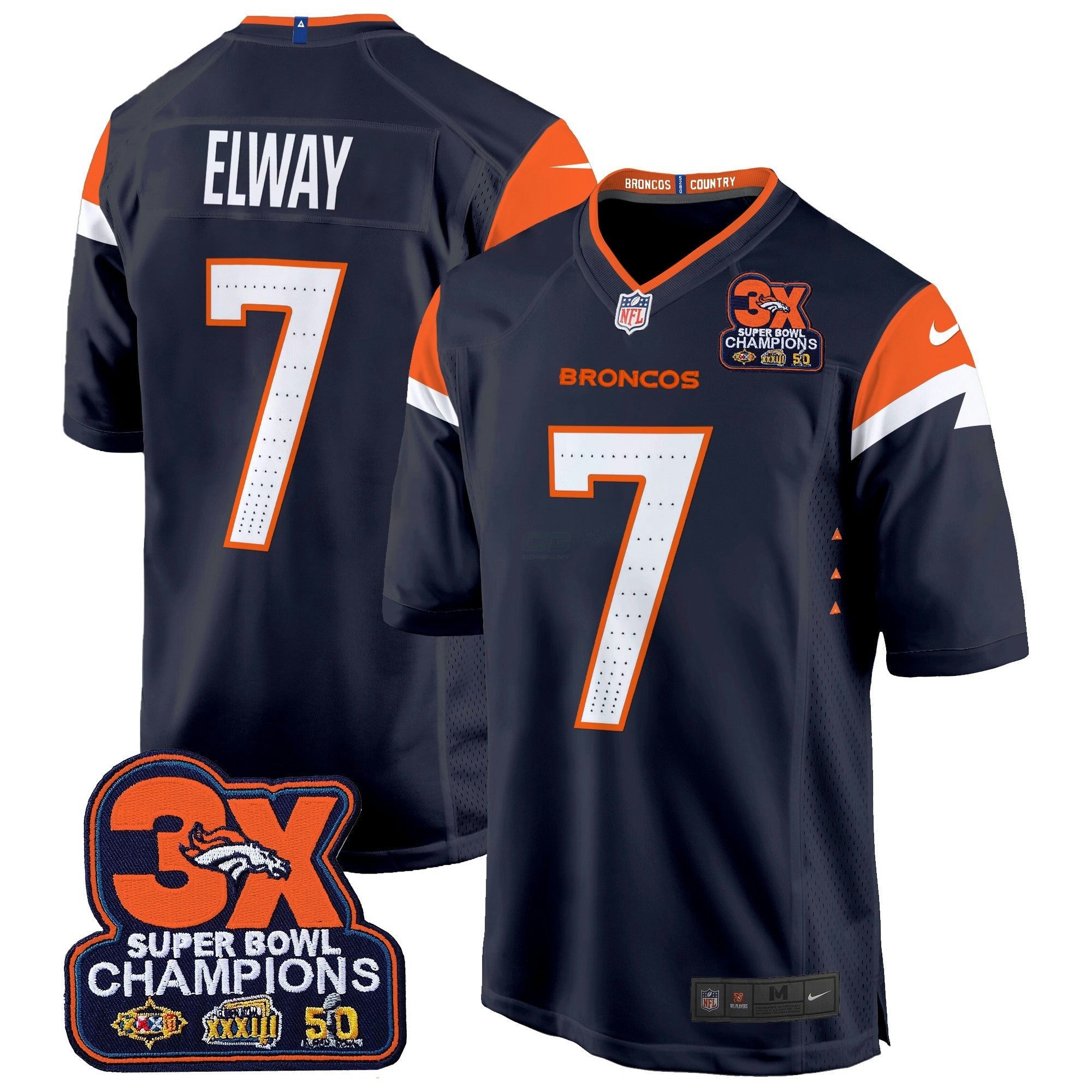 Camisa NFL Men’s Denver 3-Time Champions Patch Game Jersey – Al Stitched