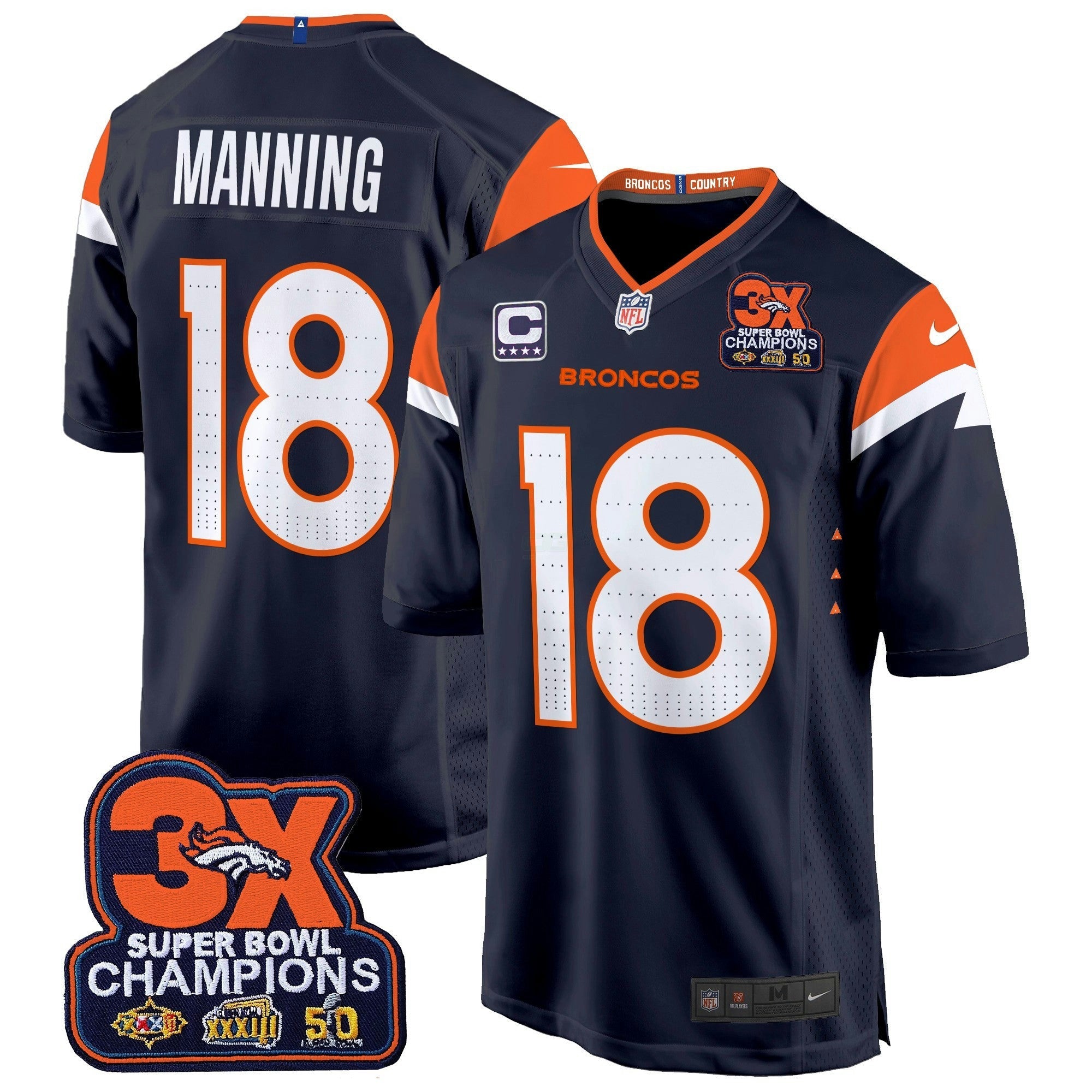 Camisa NFL Men’s Denver 3-Time Champions Patch Game Jersey – Al Stitched
