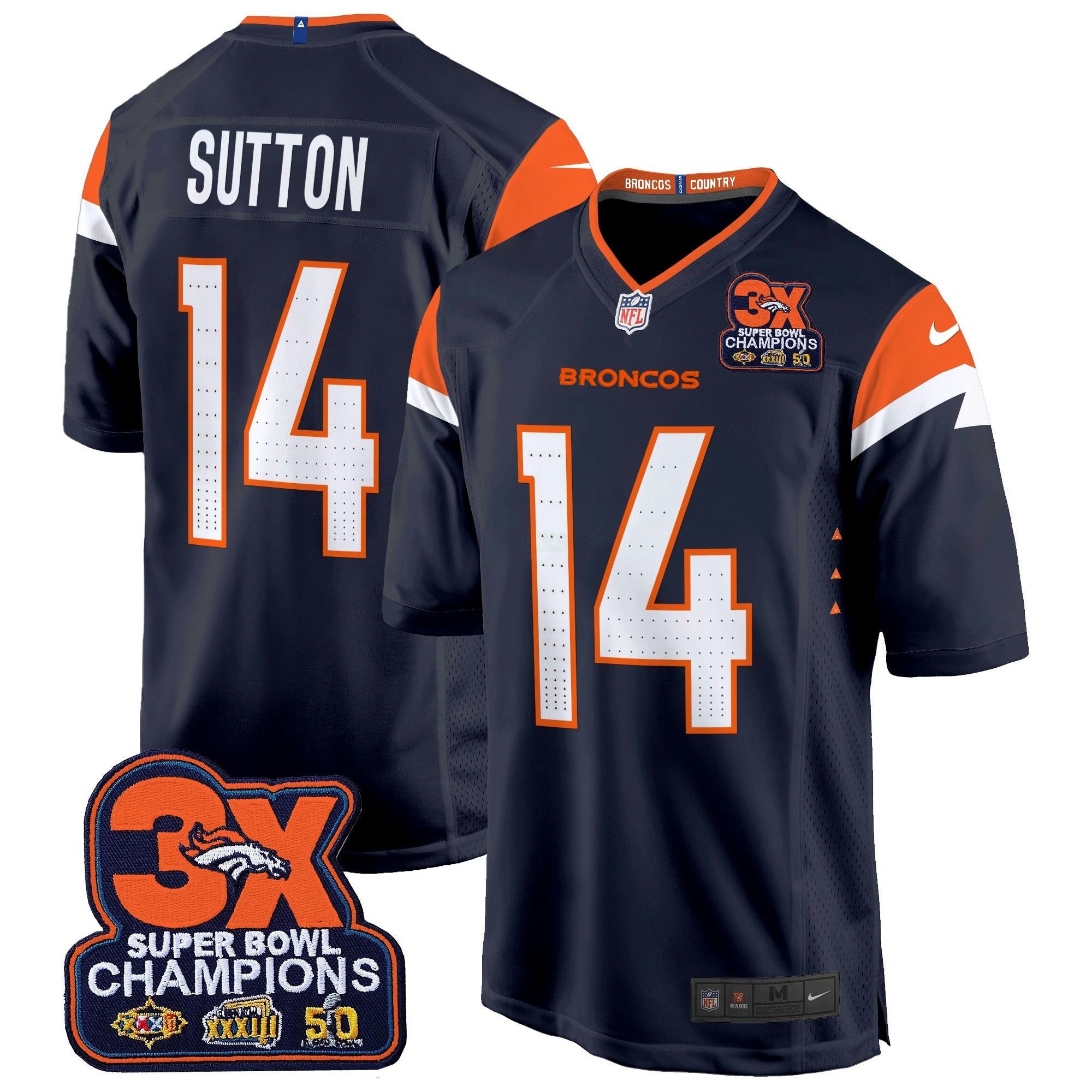 Camisa NFL Men’s Denver 3-Time Champions Patch Game Jersey – Al Stitched