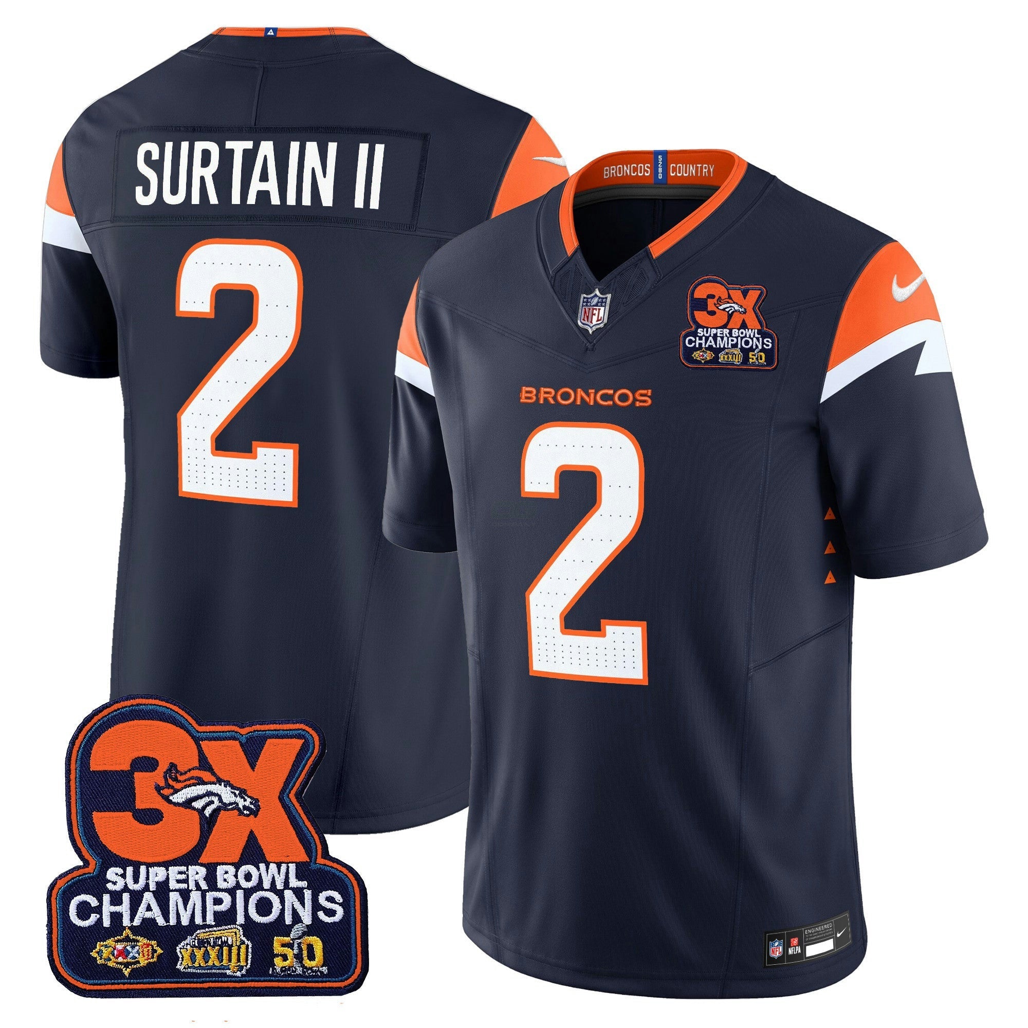 Camisa NFL Men’s Denver 3-Time Champions Patch Vapor Limited Jersey